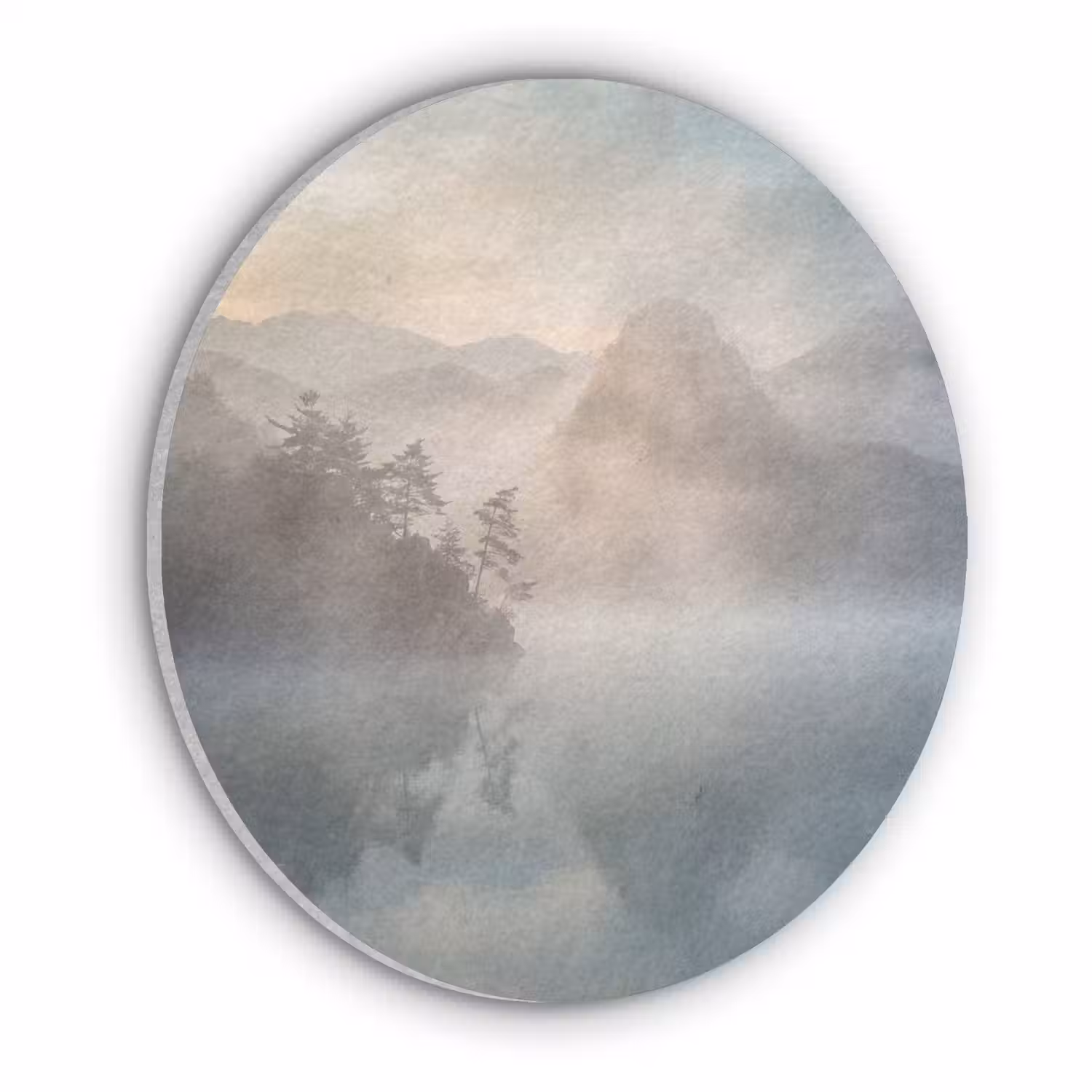 Landschap - Bergen - Mist - Water - Natuur Akoestische PET Vilt - Rond klein -3d