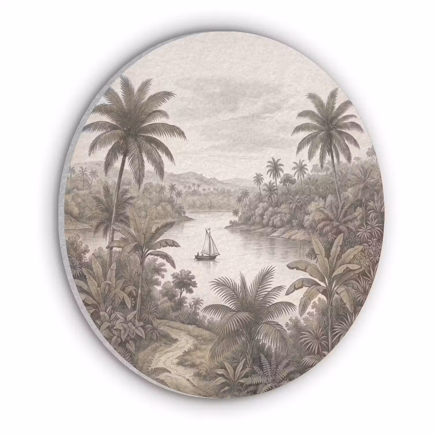 Landschap - Rivier - Boot - Tropisch - Vintage Akoestische PET Vilt - Rond klein -3d