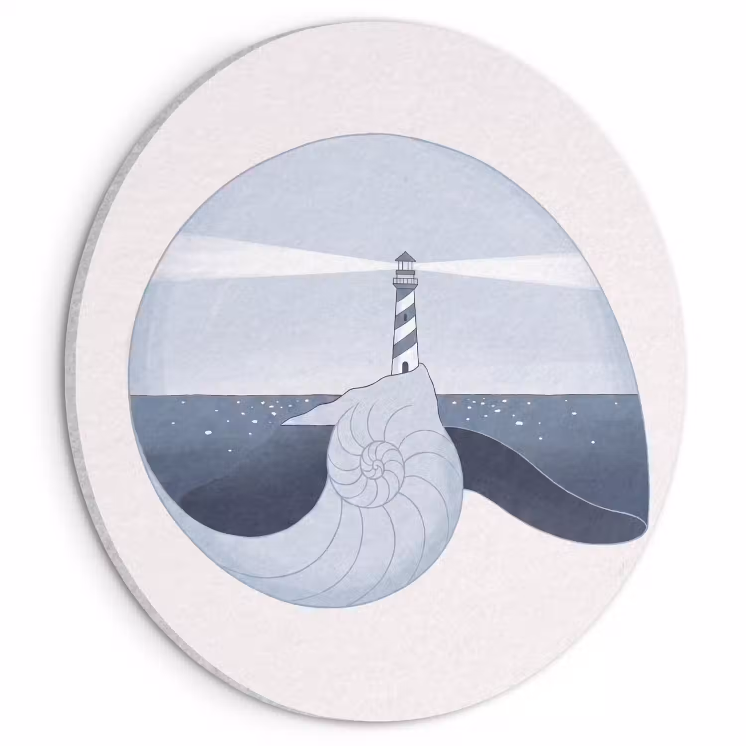 Vuurtoren - Zee - Schelp - Abstract - Blauw Akoestische PET Vilt - Rond klein -3d