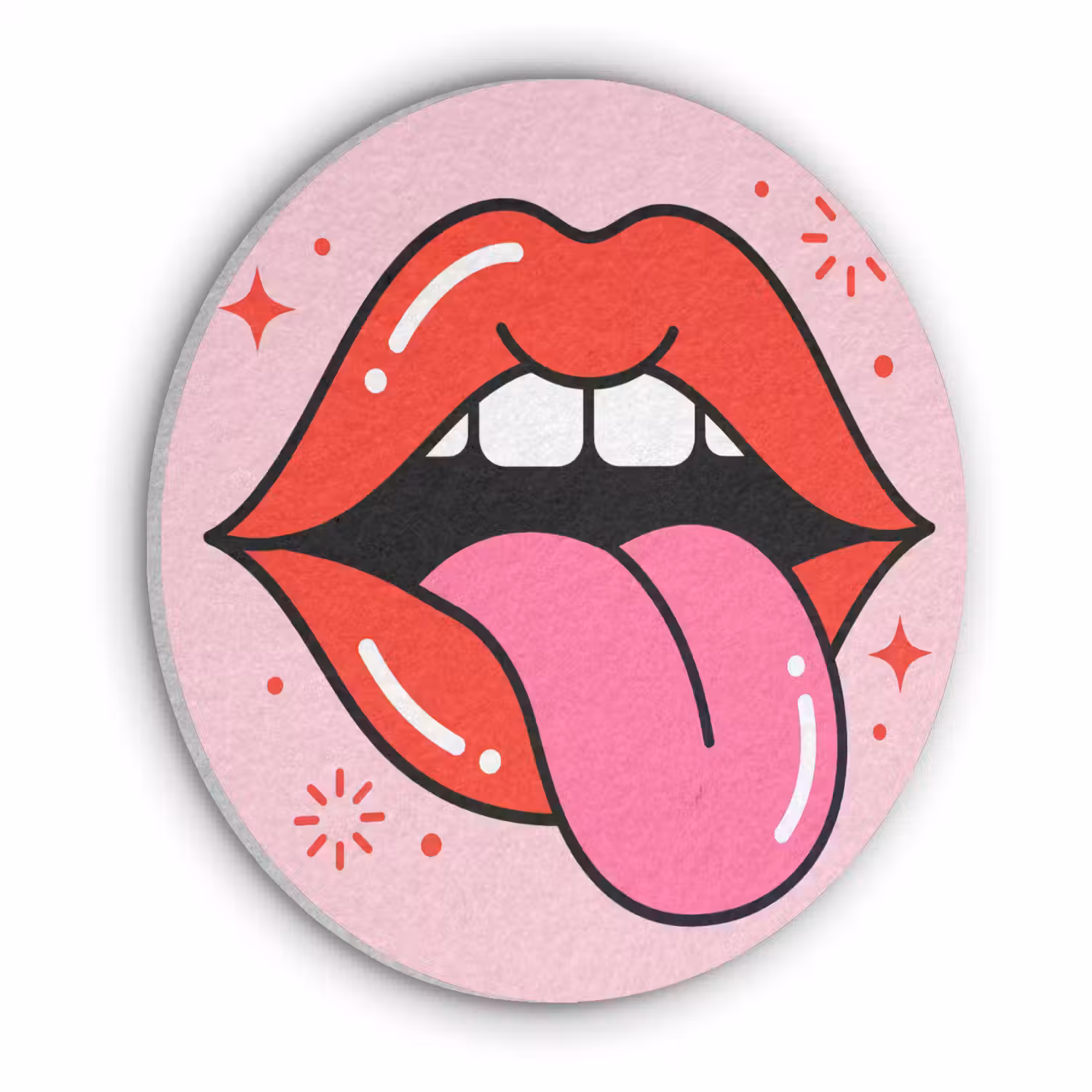 Lippen - Tong - Pop-art - Kleurrijk - Roze Akoestische PET Vilt - Rond klein -3d