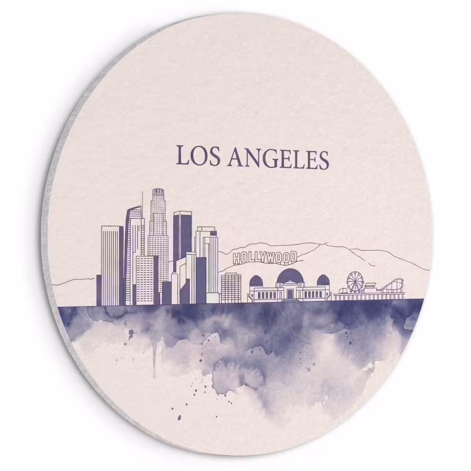 Los Angeles - Skyline - Architectuur - Aquarel - Blauw Akoestische PET Vilt - Rond klein -3d
