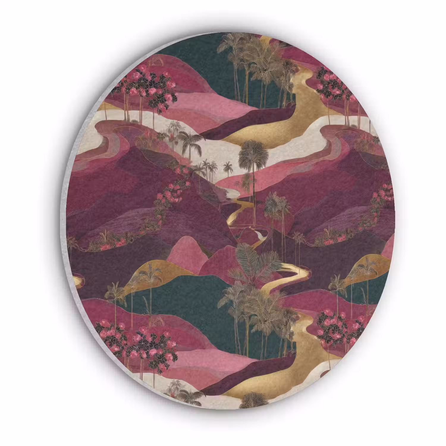 Magisch - Palmbomen - Goud Akoestische PET Vilt - Rond klein 838 -3d