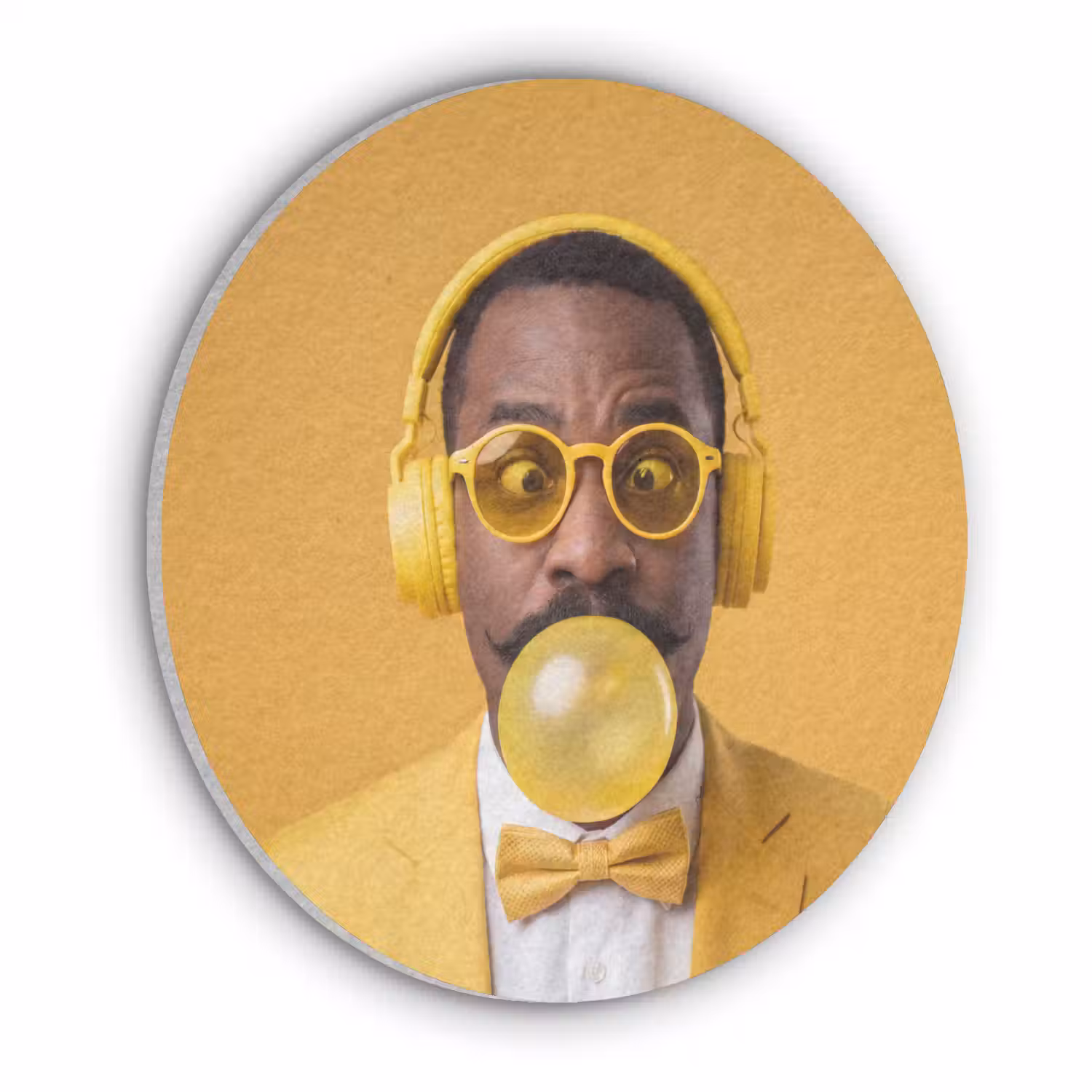Man - Bubblegum - Portret - Geel - Modern Akoestische PET Vilt - Rond klein -3d