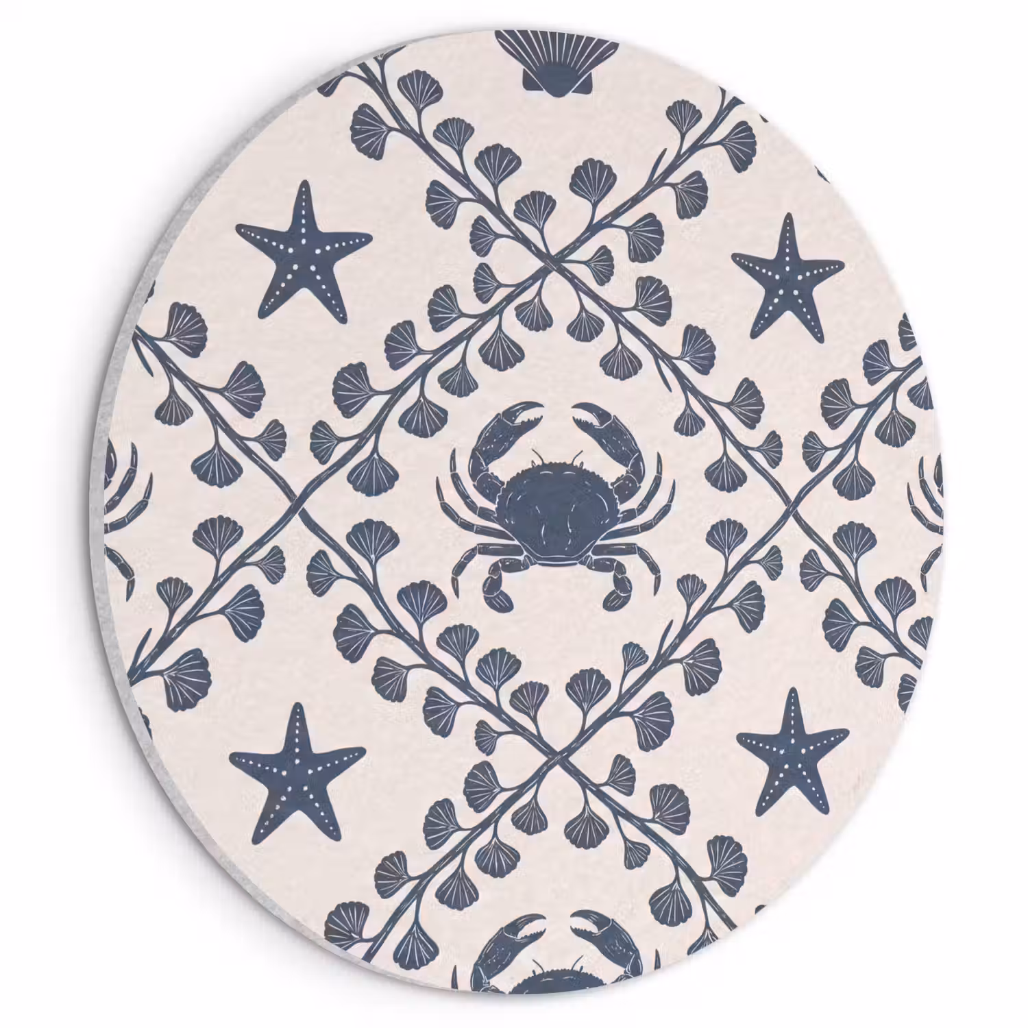 Zee - Krab - Zeester - Patroon - Blauw Akoestische PET Vilt - Rond klein -3d