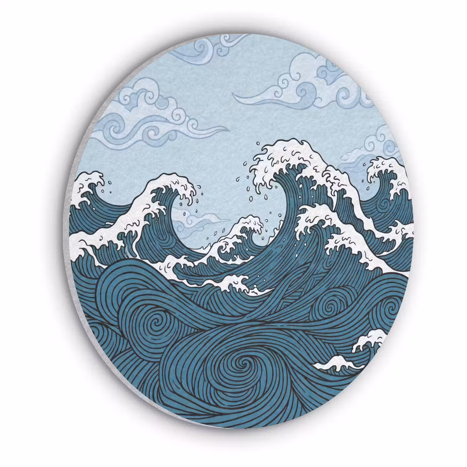 Zee - Golven - Japans - Natuur - Blauw Akoestische PET Vilt - Rond klein -3d