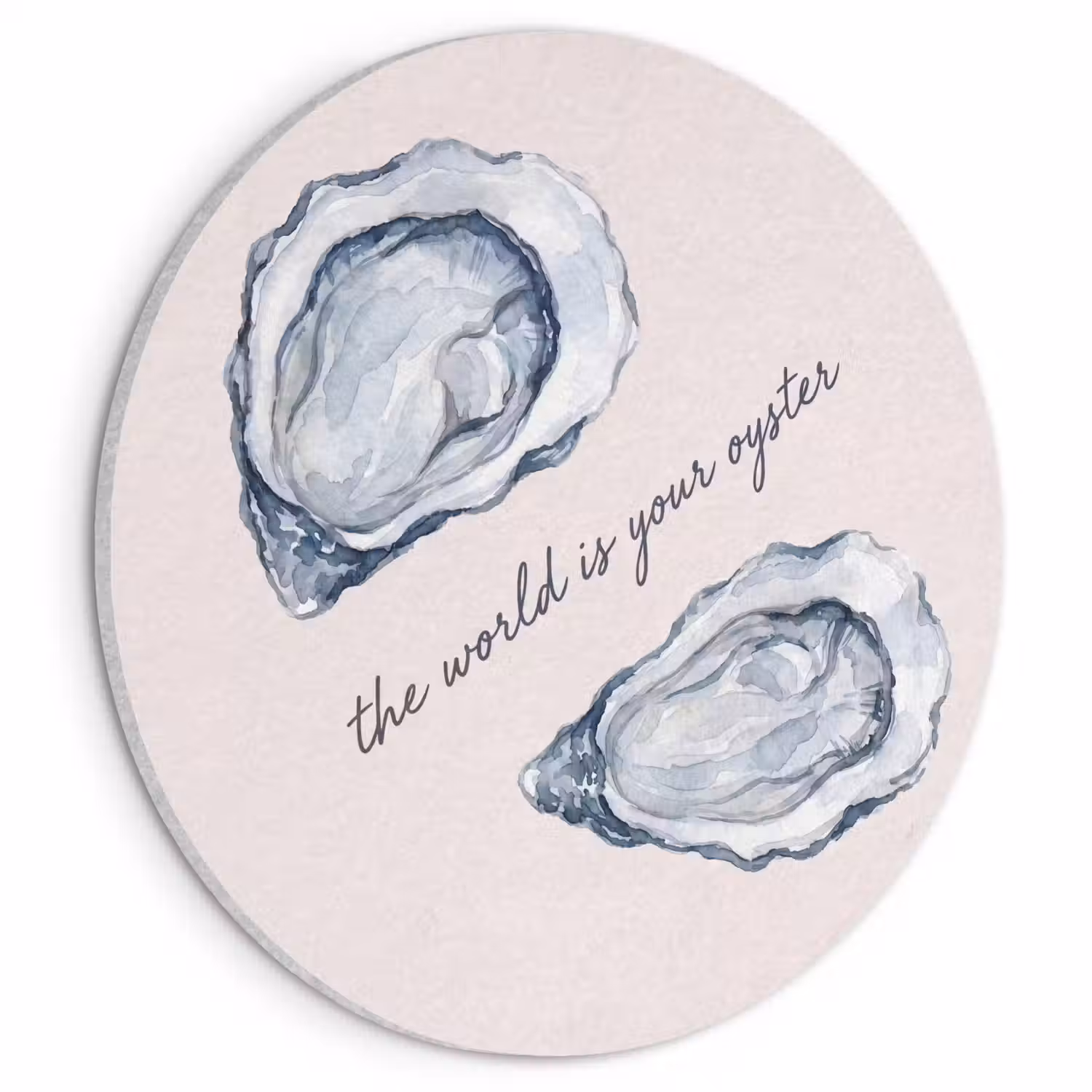 Zeeleven - Oester - Aquarel - Minimalistisch - Blauw Akoestische PET Vilt - Rond klein -3d