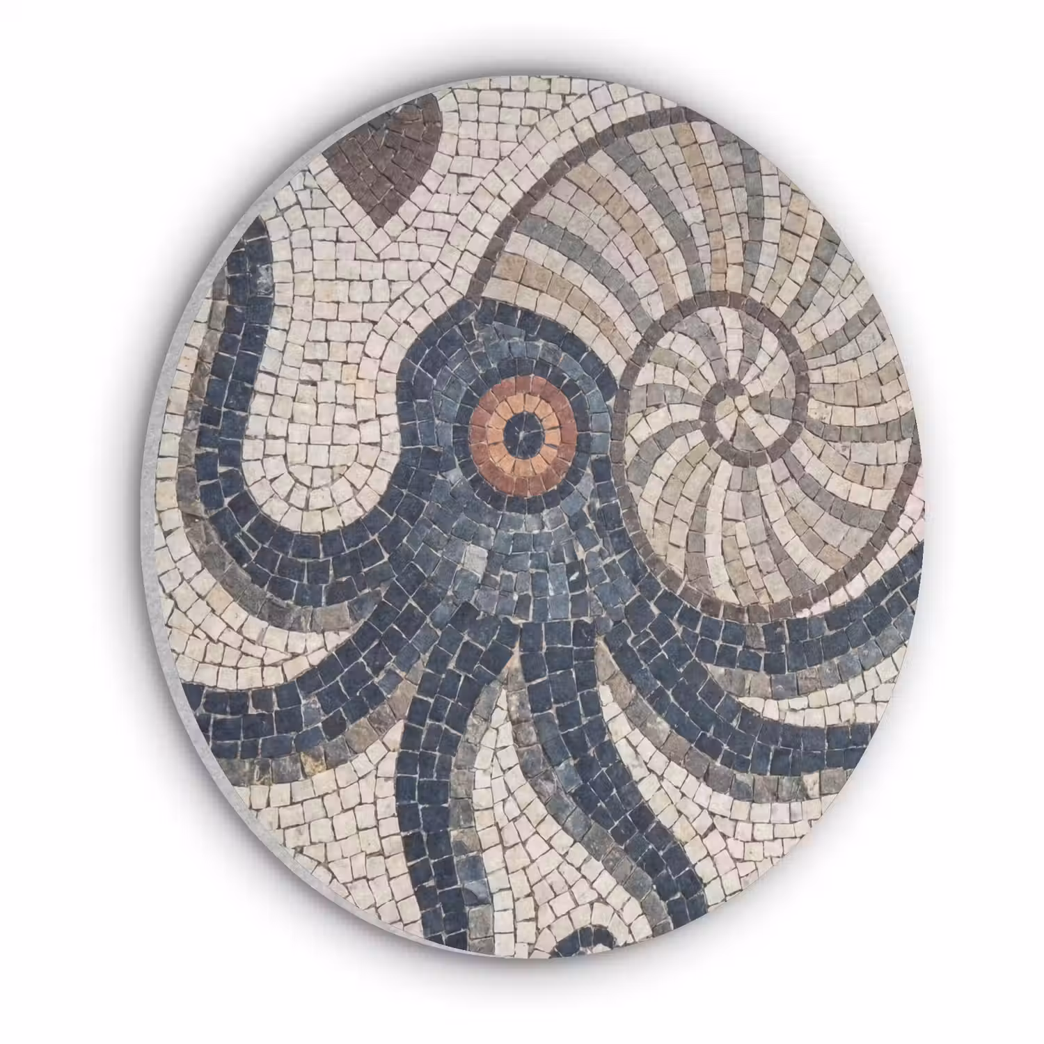 Zeeleven - Mozaïek - Kunst - Vintage - Beige Akoestische PET Vilt - Rond klein -3d