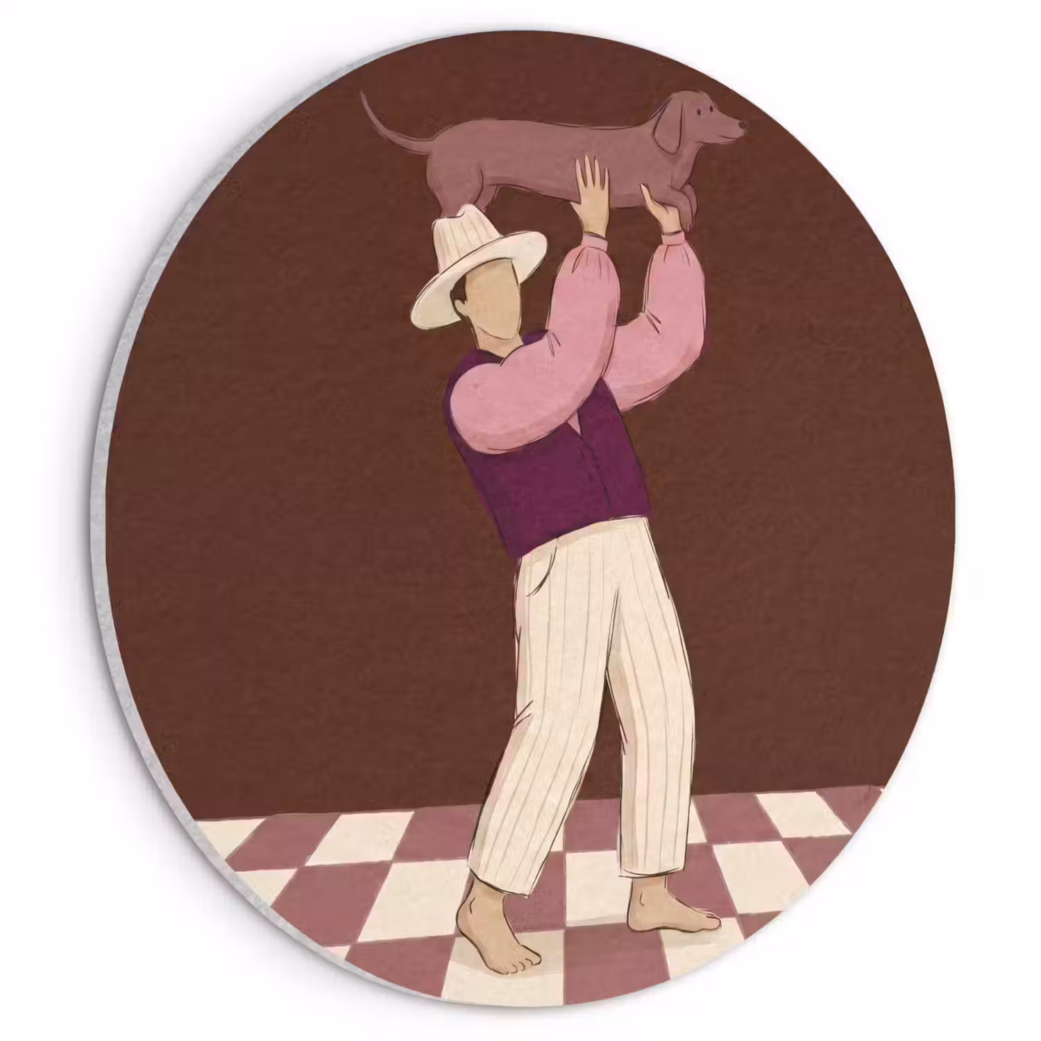Mens - Hond - Dieren - Abstract - Roze Akoestische PET Vilt - Rond klein -3d