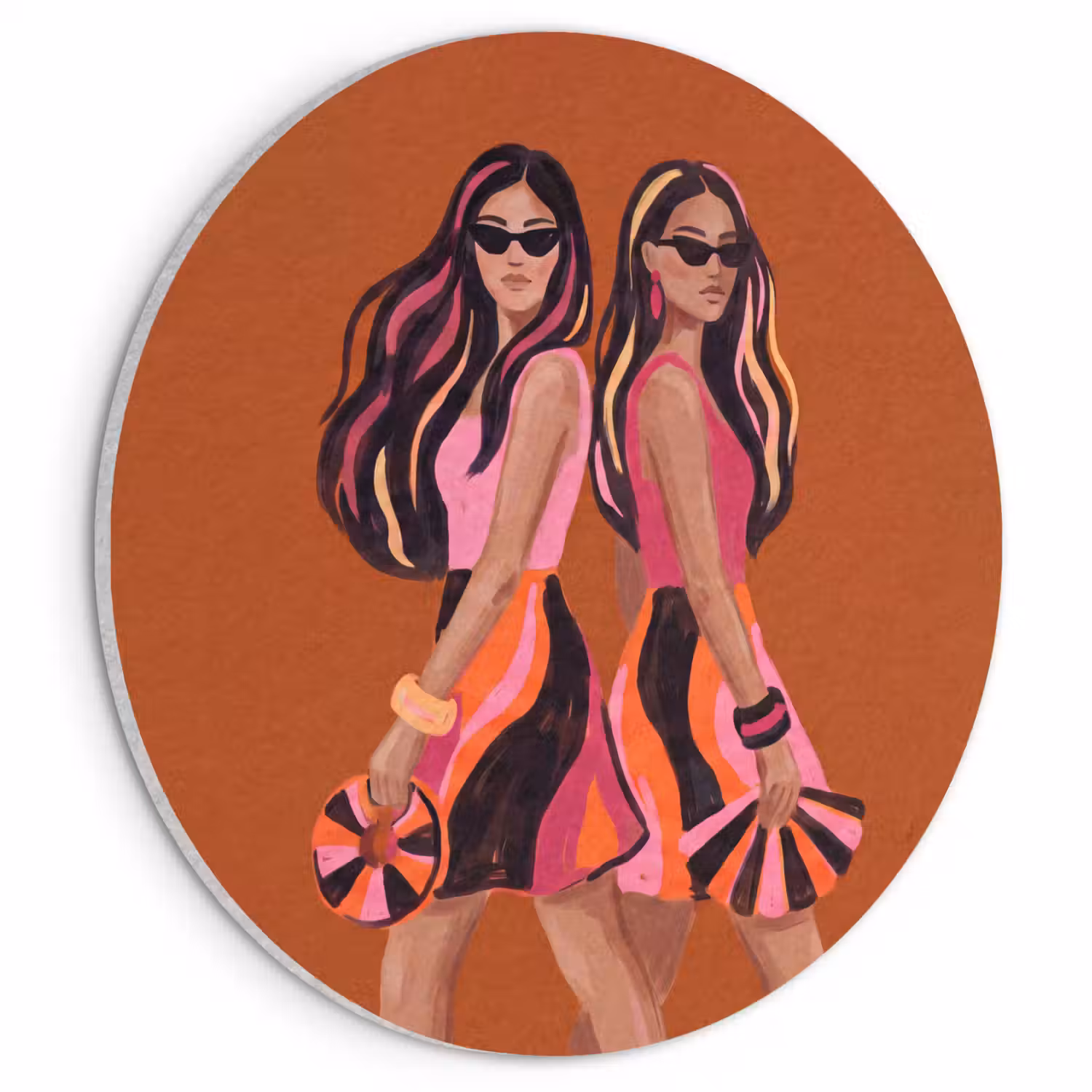 Mensen - Duo - Mode - Illustratie - Kleurrijk Akoestische PET Vilt - Rond klein -3d