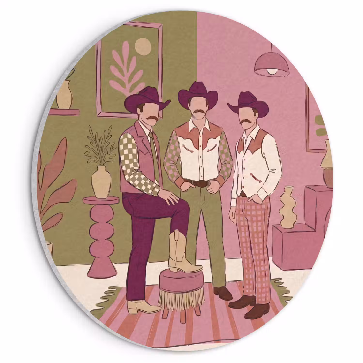 Mensen - Mannen - Hoeden - Retro - Interieur Akoestische PET Vilt - Rond klein -3d