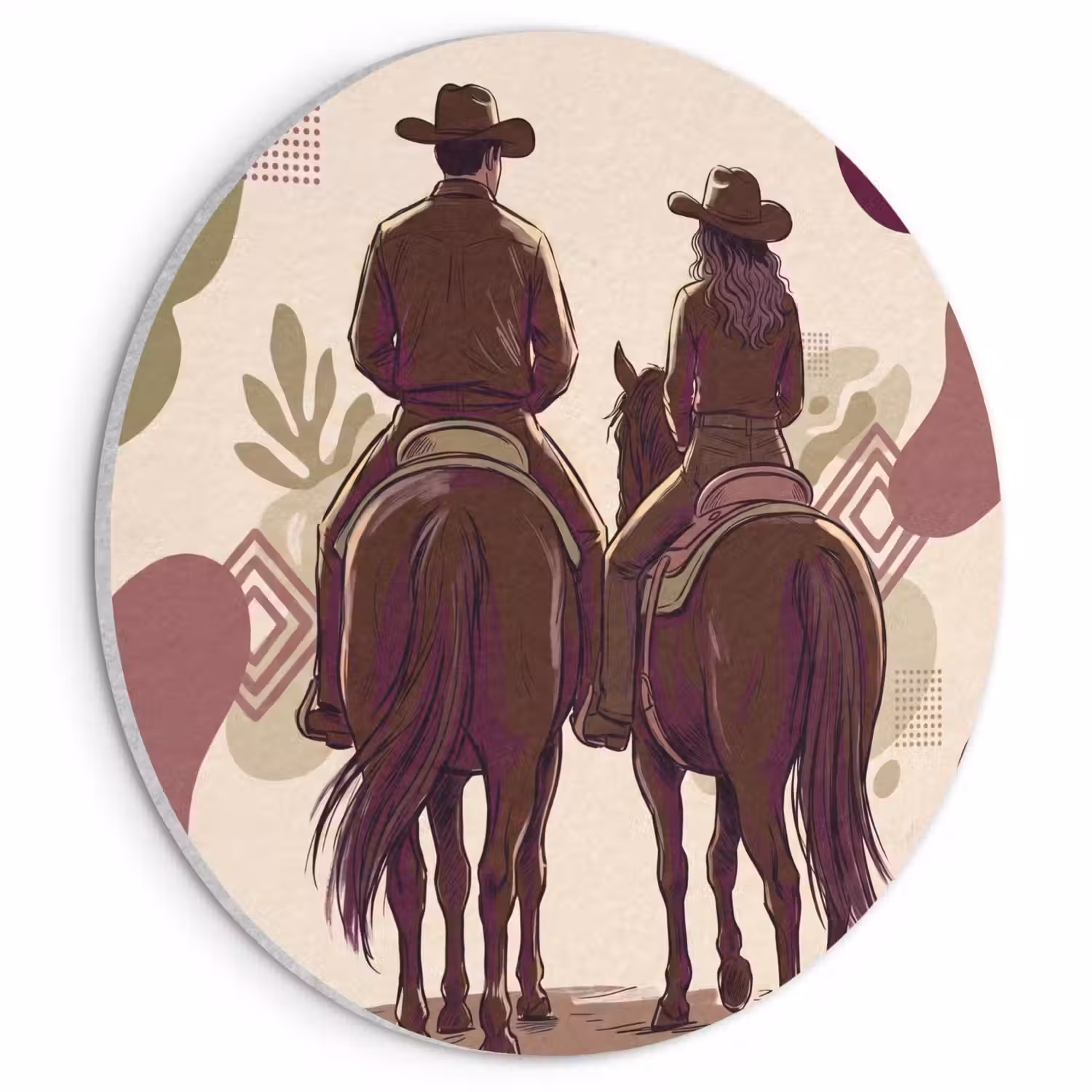 Mensen - Ruiters - Western - Illustratie - Bruin Akoestische PET Vilt - Rond klein -3d