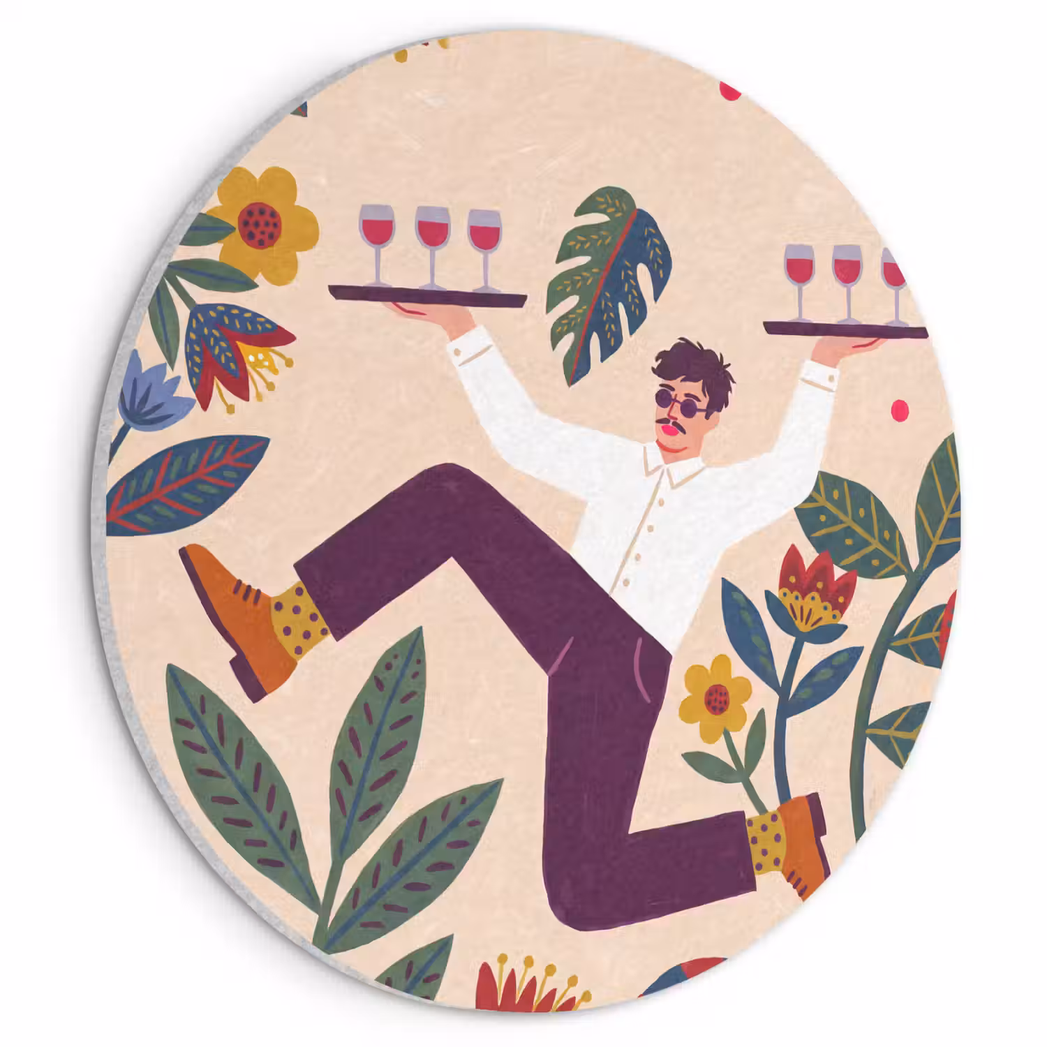 Mensen - Dienblad - Eten - Modern - Kleurrijk Akoestische PET Vilt - Rond klein -3d