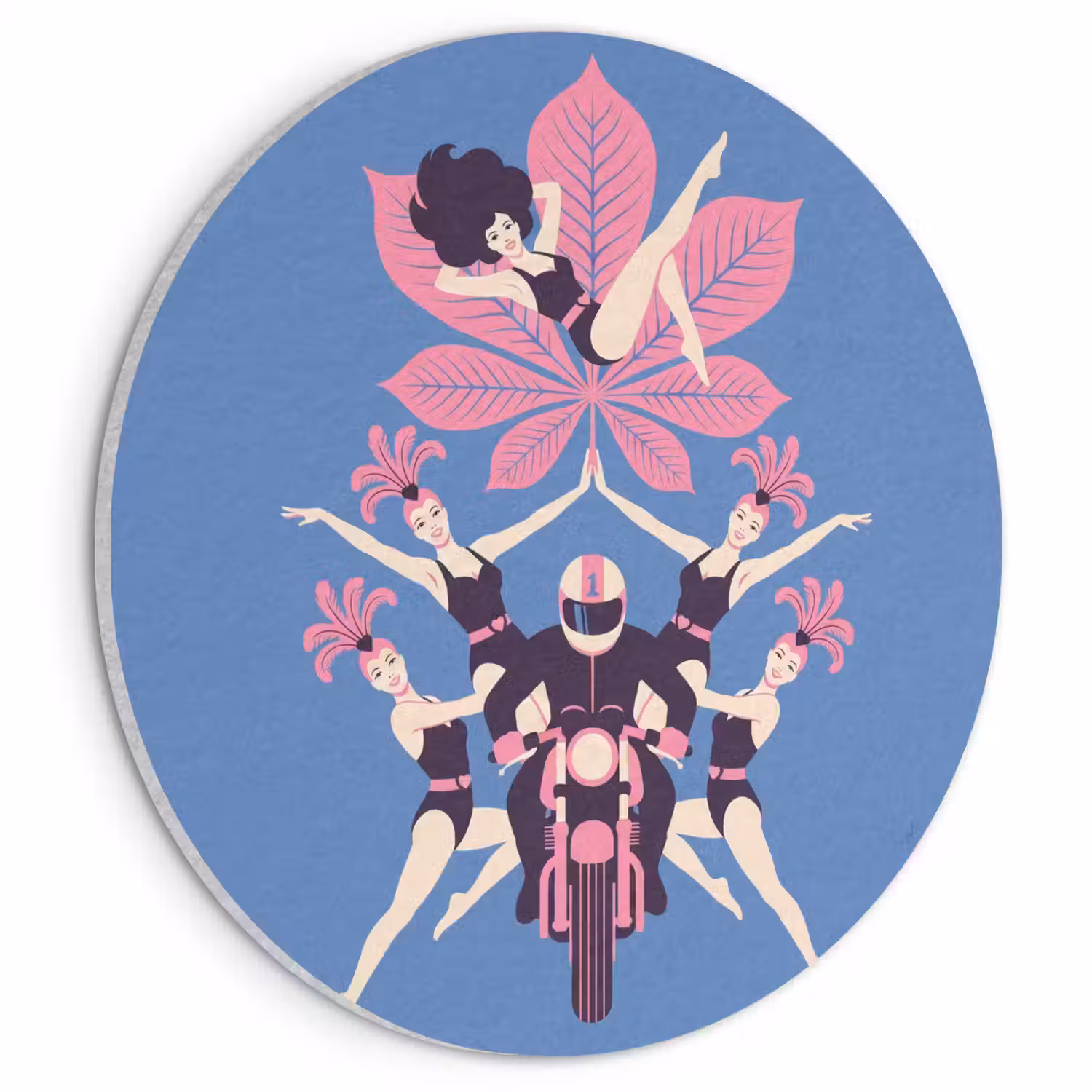 Mensen - Dans - Motor - Retro - Roze Akoestische PET Vilt - Rond klein -3d