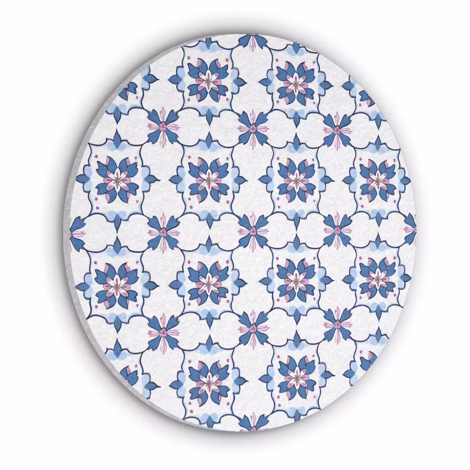Modern - Patroon - Blauw - Roze Akoestische PET Vilt - Rond klein 838 -3d