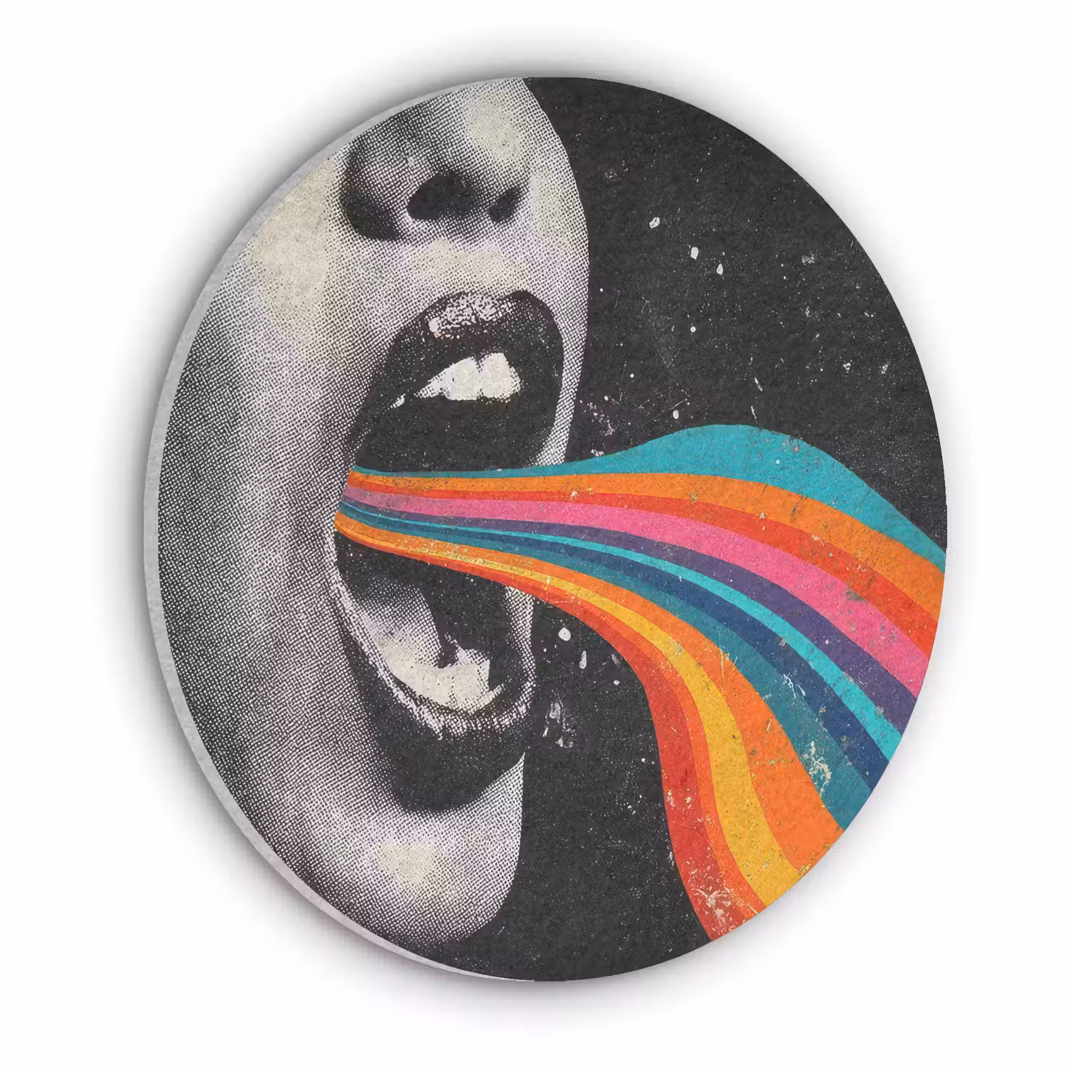 Mond - Golven - Regenboog Akoestische PET Vilt - Rond klein -3d