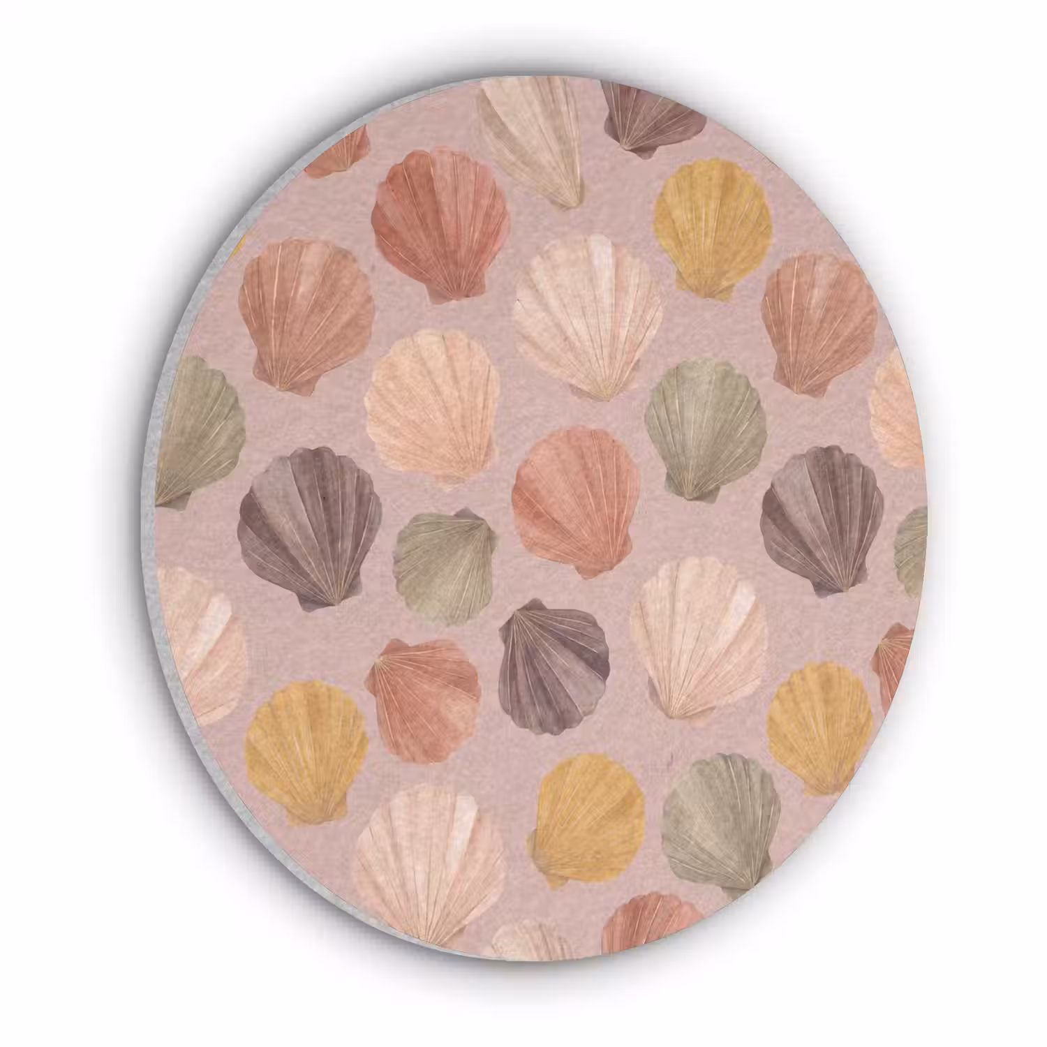 Schelp - Patroon - Zee - Aquarel - Aardetinten Akoestische PET Vilt - Rond klein -3d