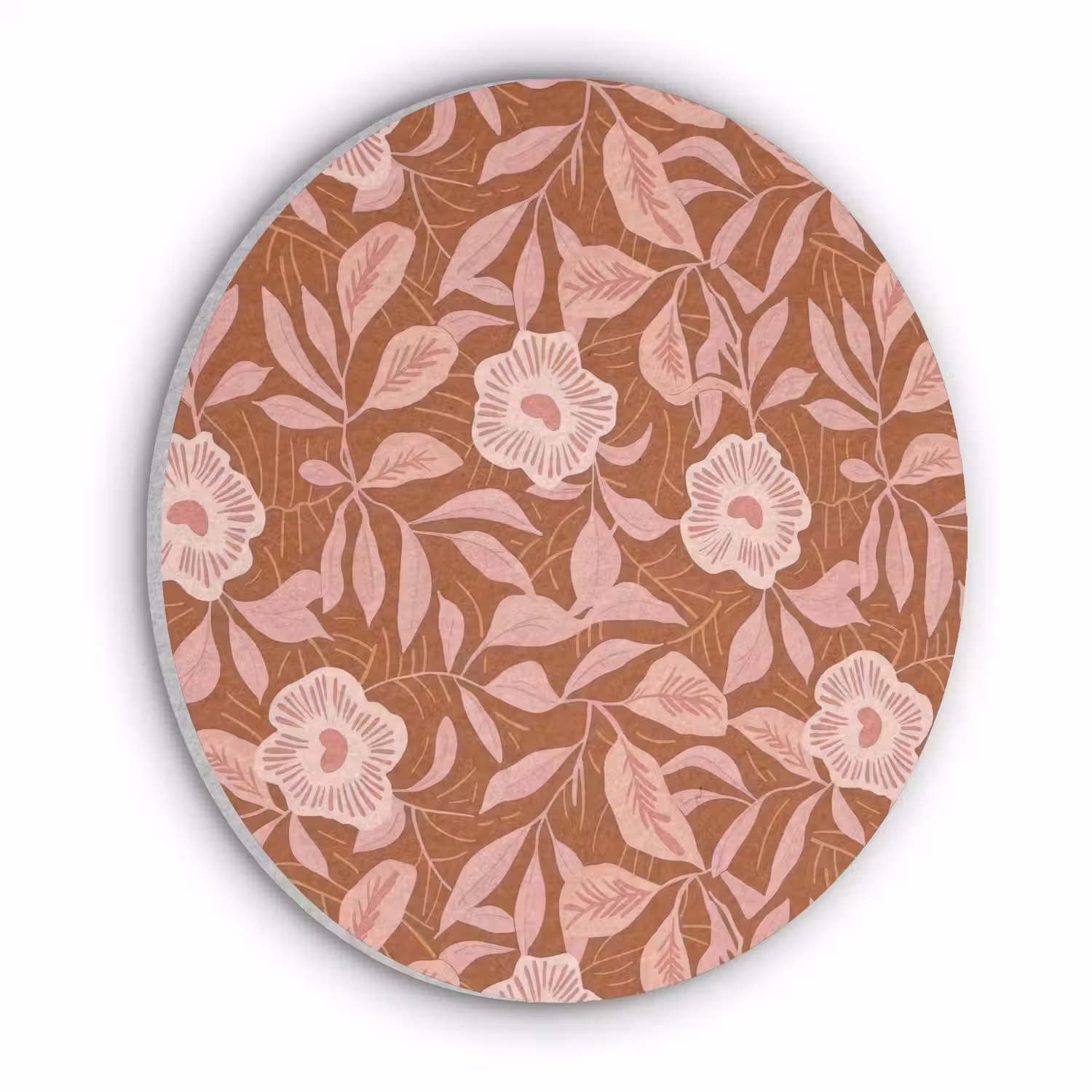 Patroon - Bladeren - Terracotta Akoestische PET Vilt - Rond klein 838 -3d