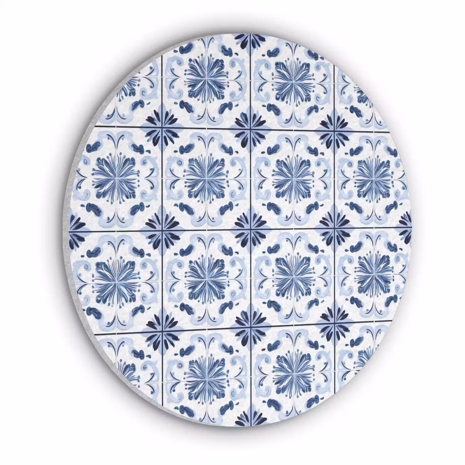 Patroon - Tegel - Blauw Akoestische PET Vilt - Rond klein 838 -3d