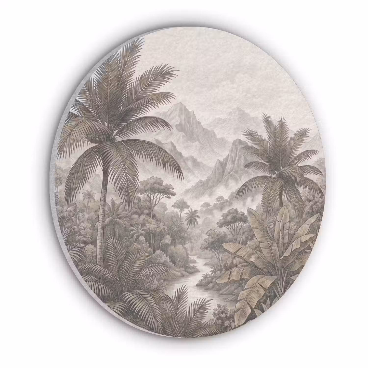 Natuur - Bergen - Rivier - Tropisch - Vintage Akoestische PET Vilt - Rond klein -3d