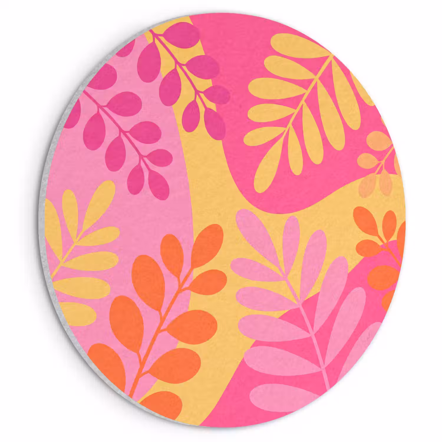 Natuur - Bladeren - Abstract - Roze - Geel Akoestische PET Vilt - Rond klein -3d