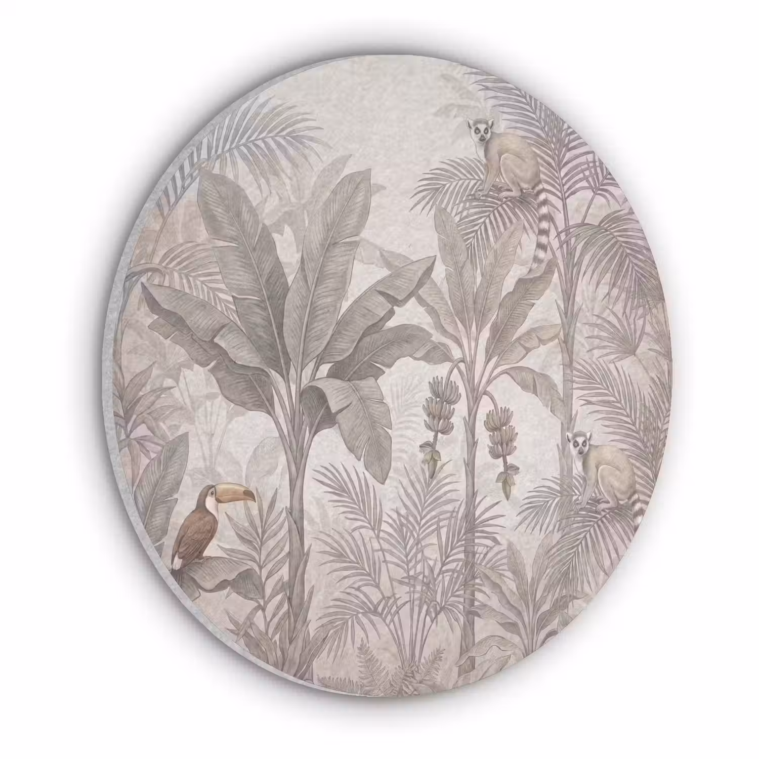 Natuur - Jungle - Ringstaartmaki - Bruin Akoestische PET Vilt - Rond klein -3d
