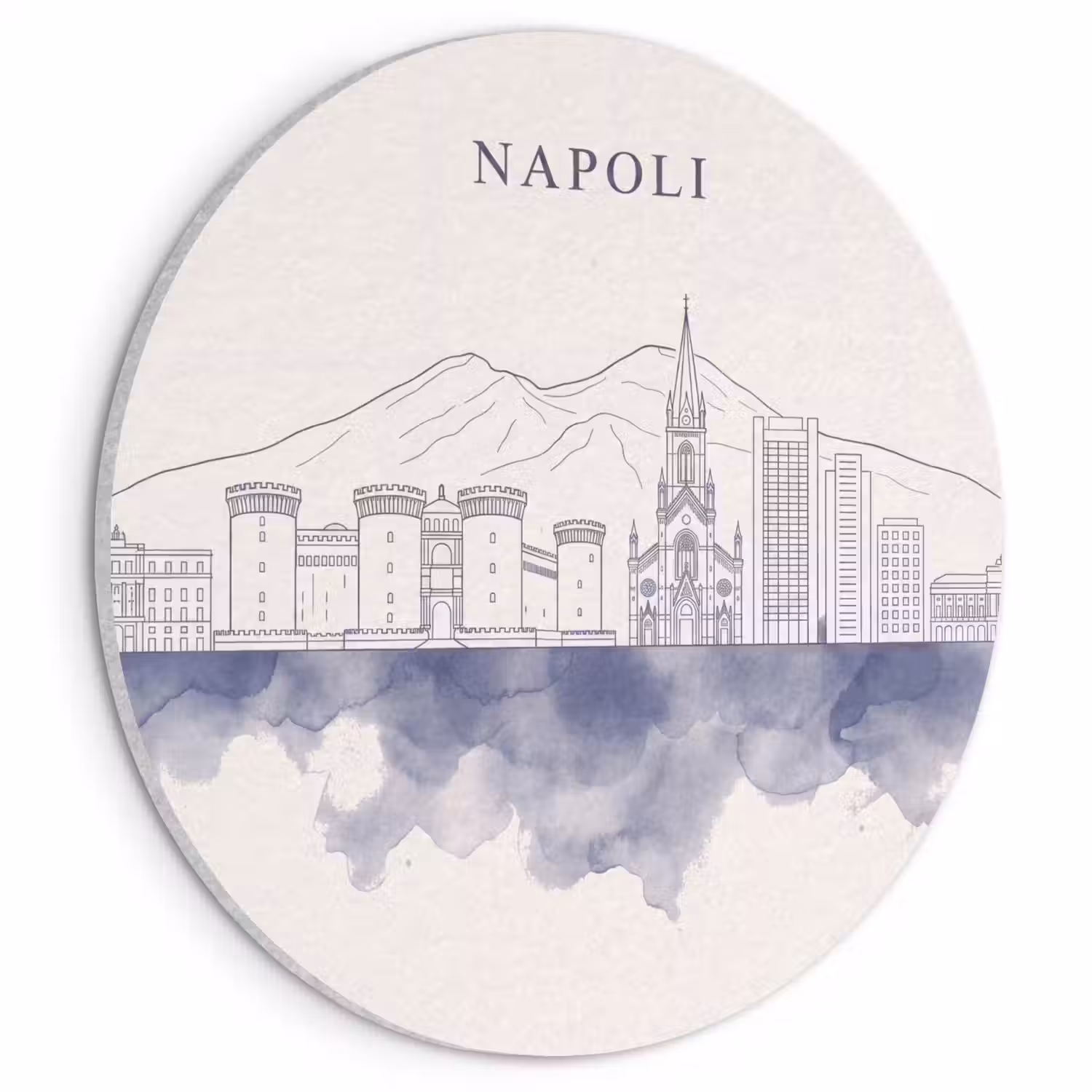 Napels - Skyline - Italie - Lijntekening - Aquarel Akoestische PET Vilt - Rond klein -3d