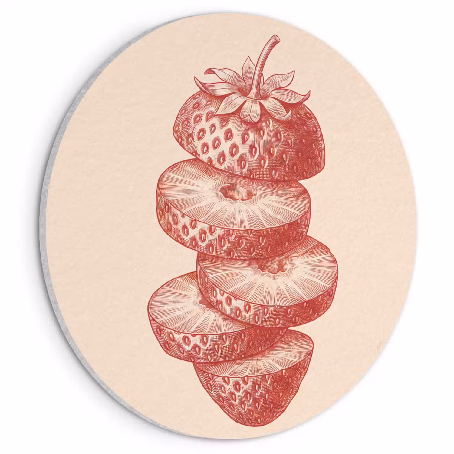 Fruit - Gesneden - Illustratie - Rood - Vintage Akoestische PET Vilt - Rond klein -3d