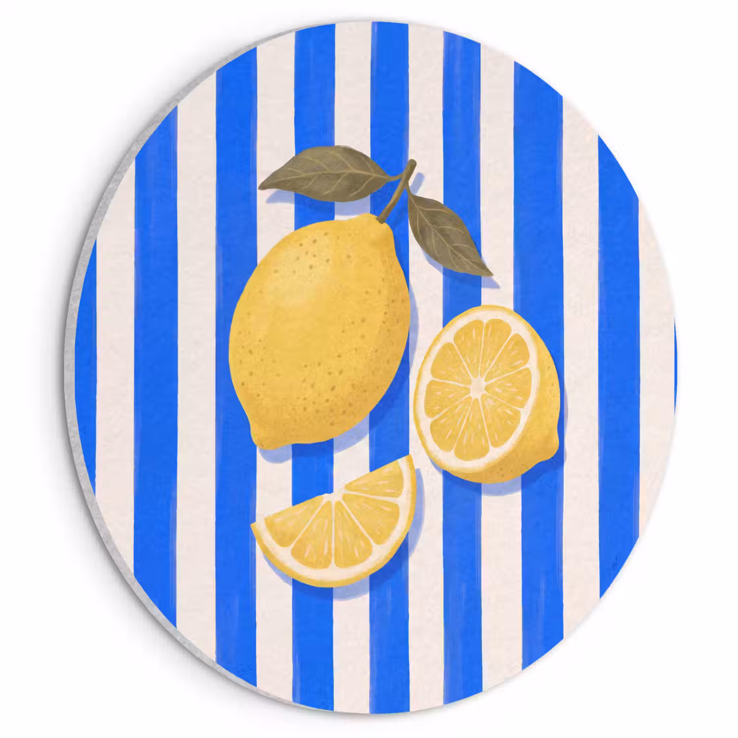 Fruit - Citroen - Zomer - Geel - Blauw Akoestische PET Vilt - Rond klein -3d