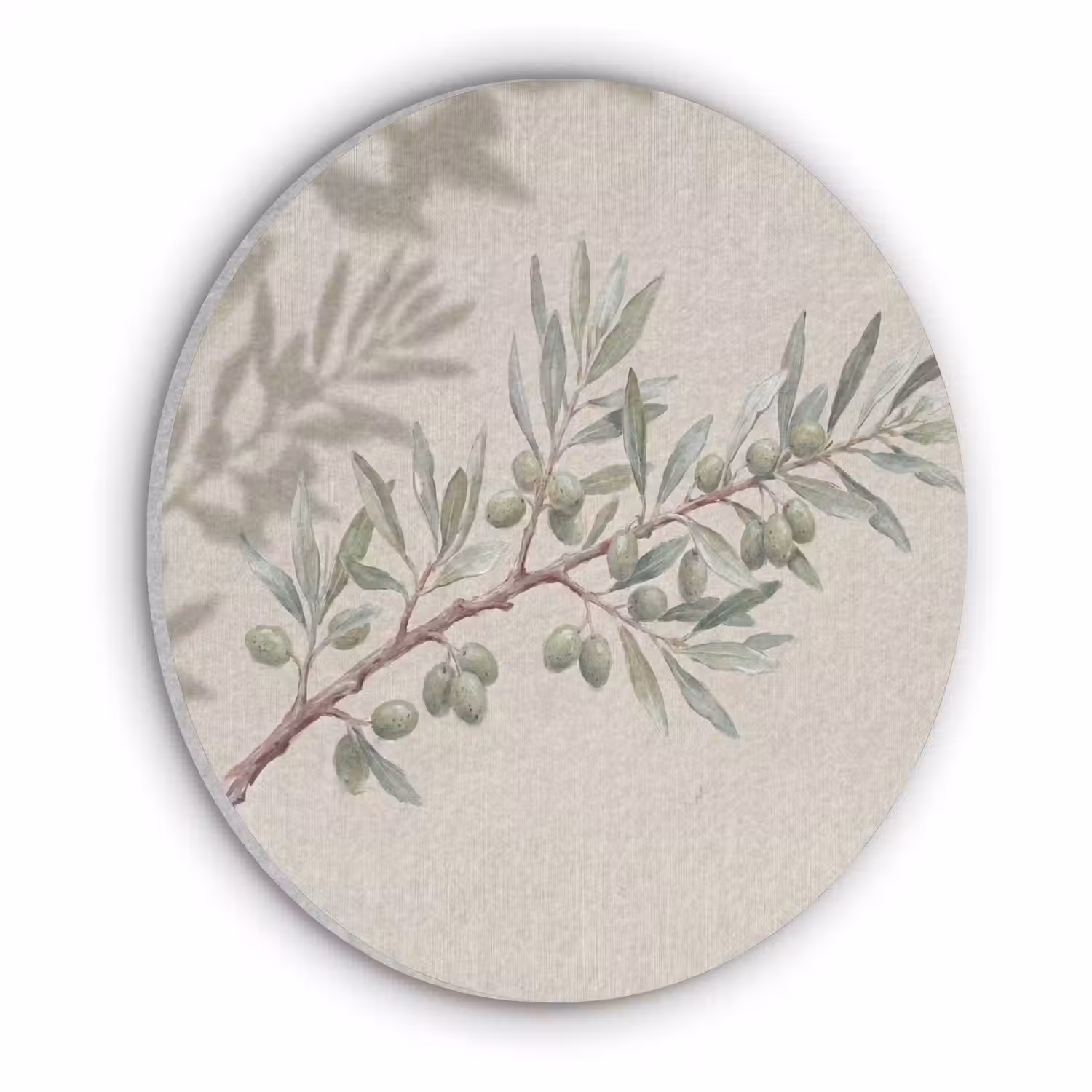 Olijftak - Bladeren - Natuur - Groen - Beige Akoestische PET Vilt - Rond klein -3d