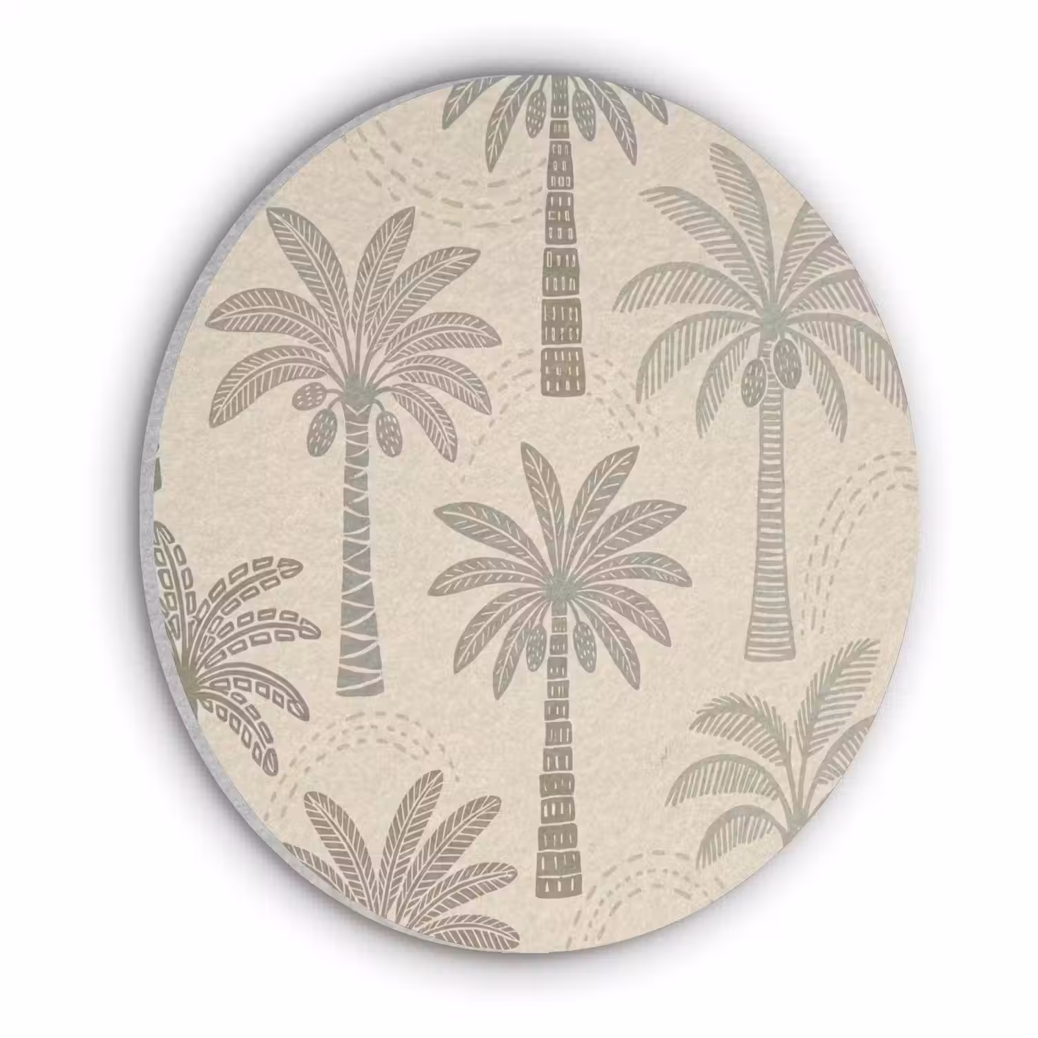 Palmbomen - Patroon - Tropisch - Beige Akoestische PET Vilt - Rond klein -3d