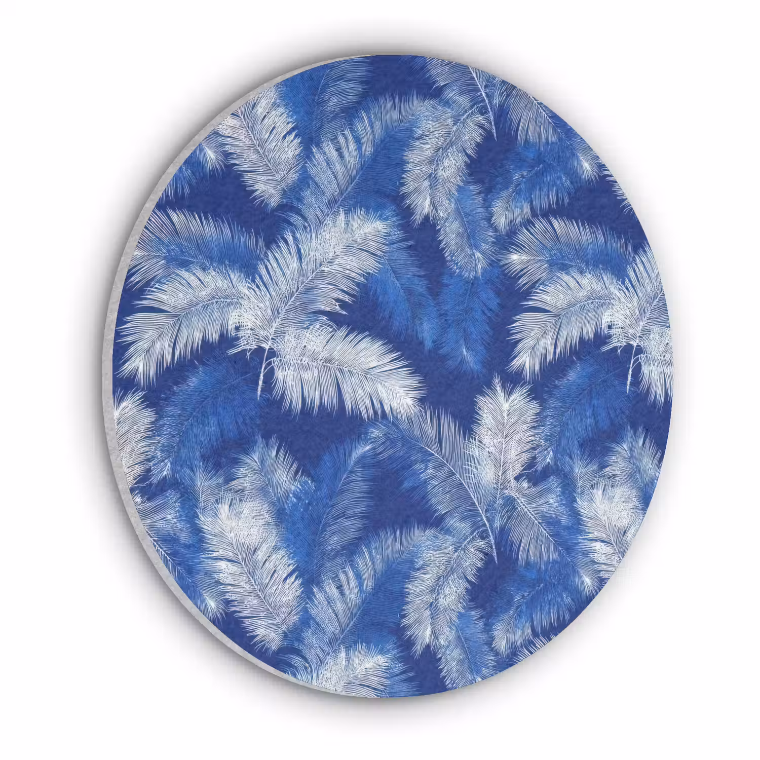 Palmblad - Patroon - Blauw Akoestische PET Vilt - Rond klein 838 -3d