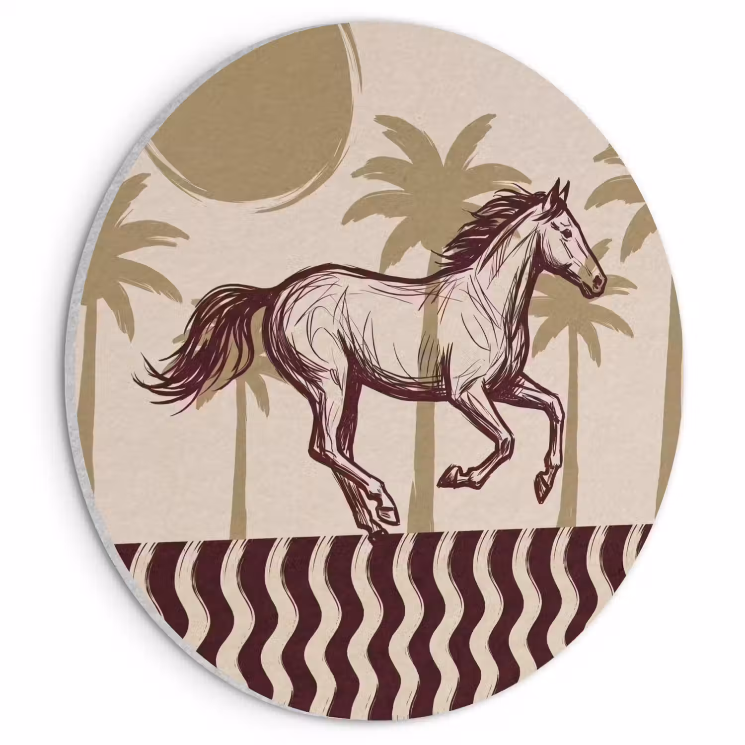 Paard - Galopperend - Woestijn - Illustratie Akoestische PET Vilt - Rond klein -3d