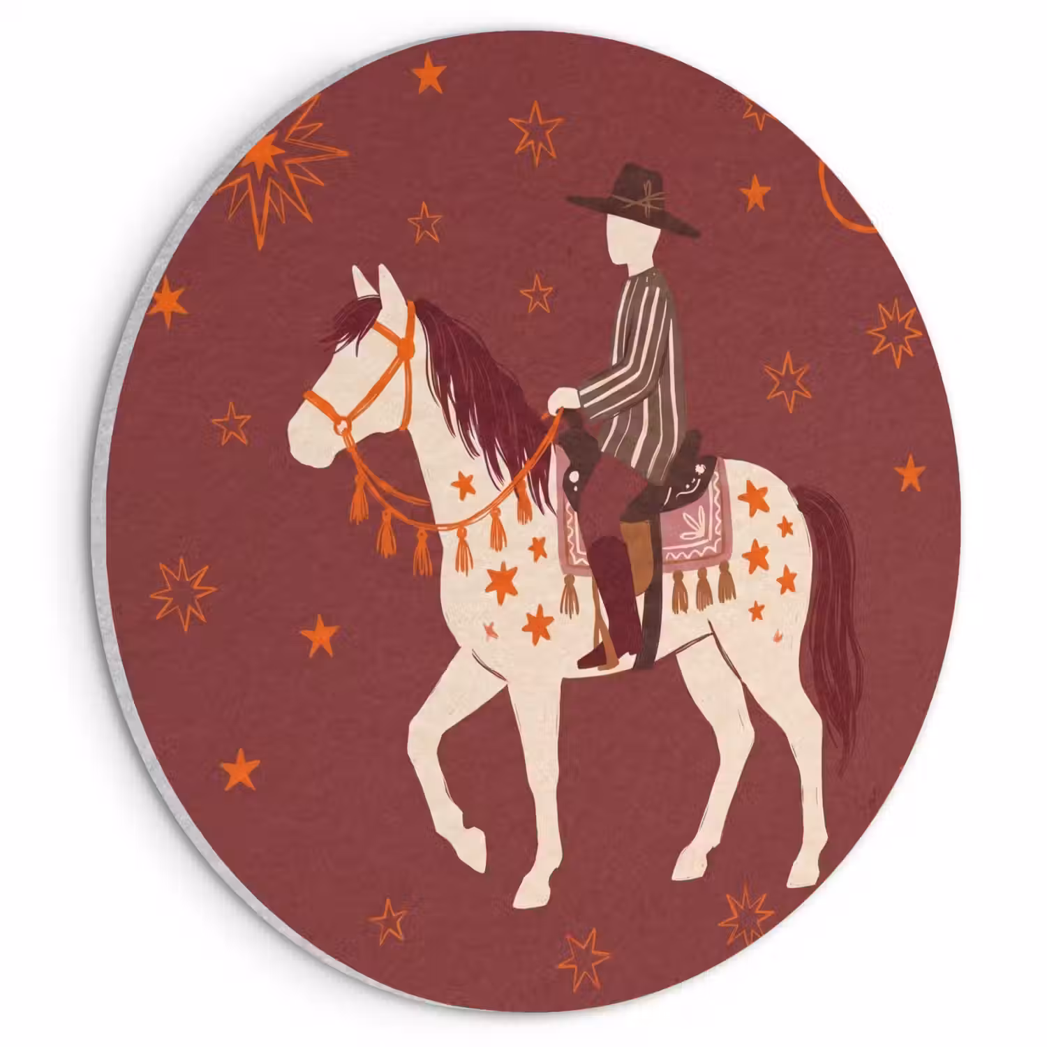 Paard - Ruiter - Sterren - Nacht - Illustratie Akoestische PET Vilt - Rond klein -3d