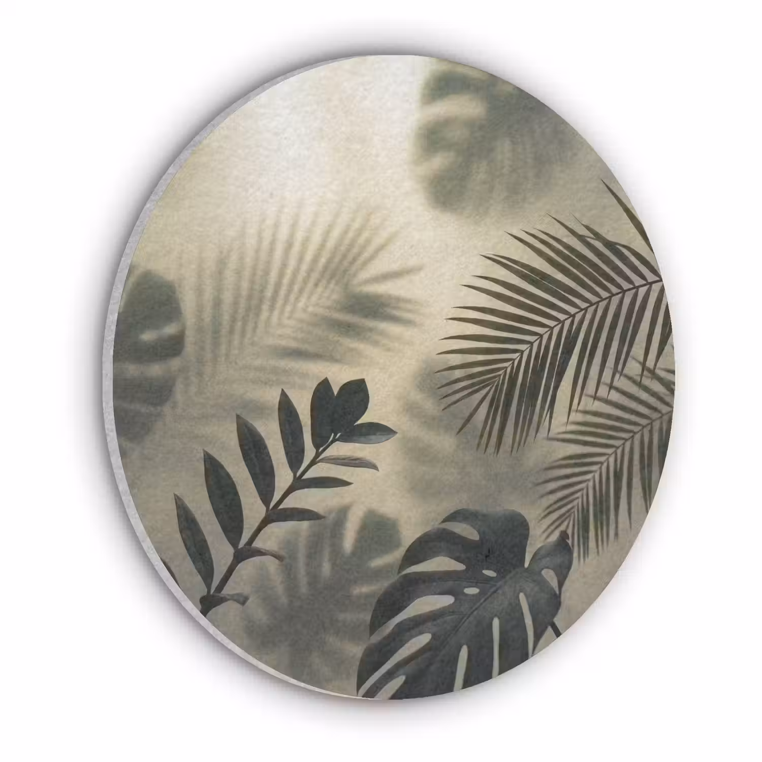 Planten - Bladeren - Schaduwen - Groen - Modern Akoestische PET Vilt - Rond klein -3d