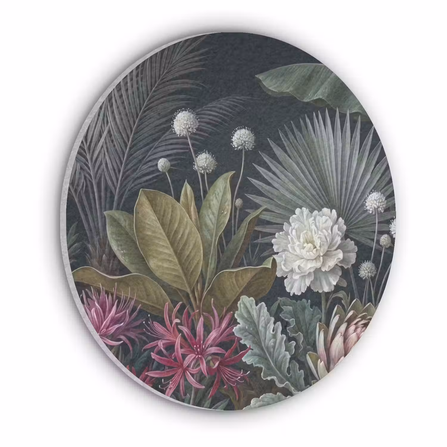 Planten - Tropisch - Botanisch - Donker - Groen Akoestische PET Vilt - Rond klein -3d