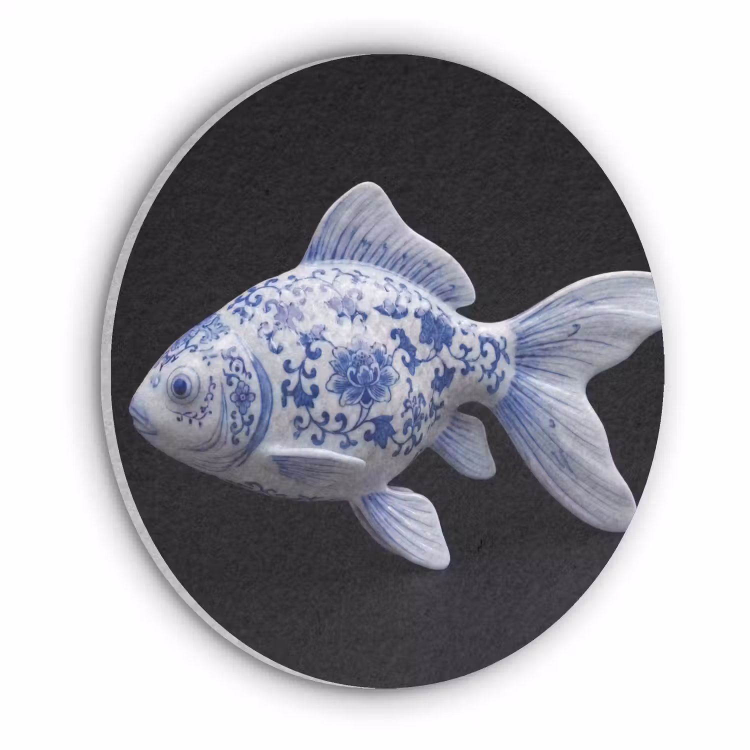 Porselein - Goudvis - Delfts - Blauw Akoestische PET Vilt - Rond klein -3d