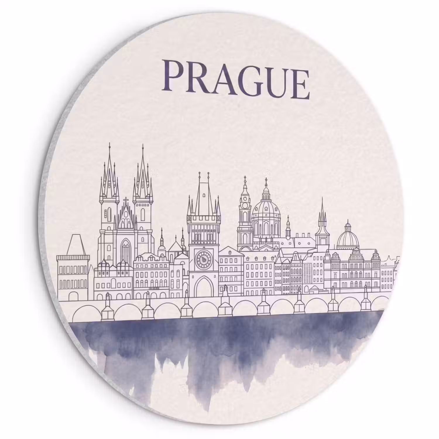 Praag - Skyline - Architectuur - Blauw Akoestische PET Vilt - Rond klein -3d