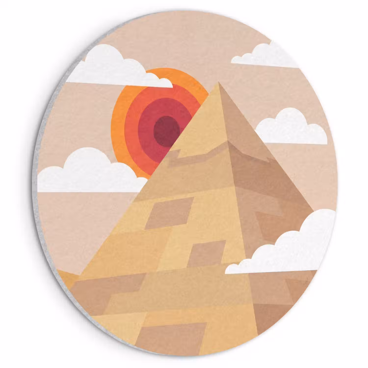 Piramide - Zon - Woestijn - Modern - Oranje Akoestische PET Vilt - Rond klein -3d