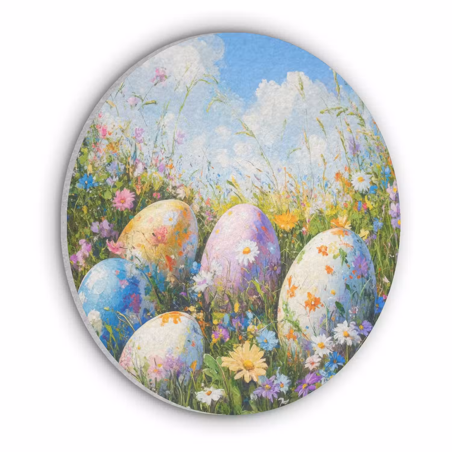 Grasveld - Eieren - Bloemen Akoestische PET Vilt - Rond klein -3d