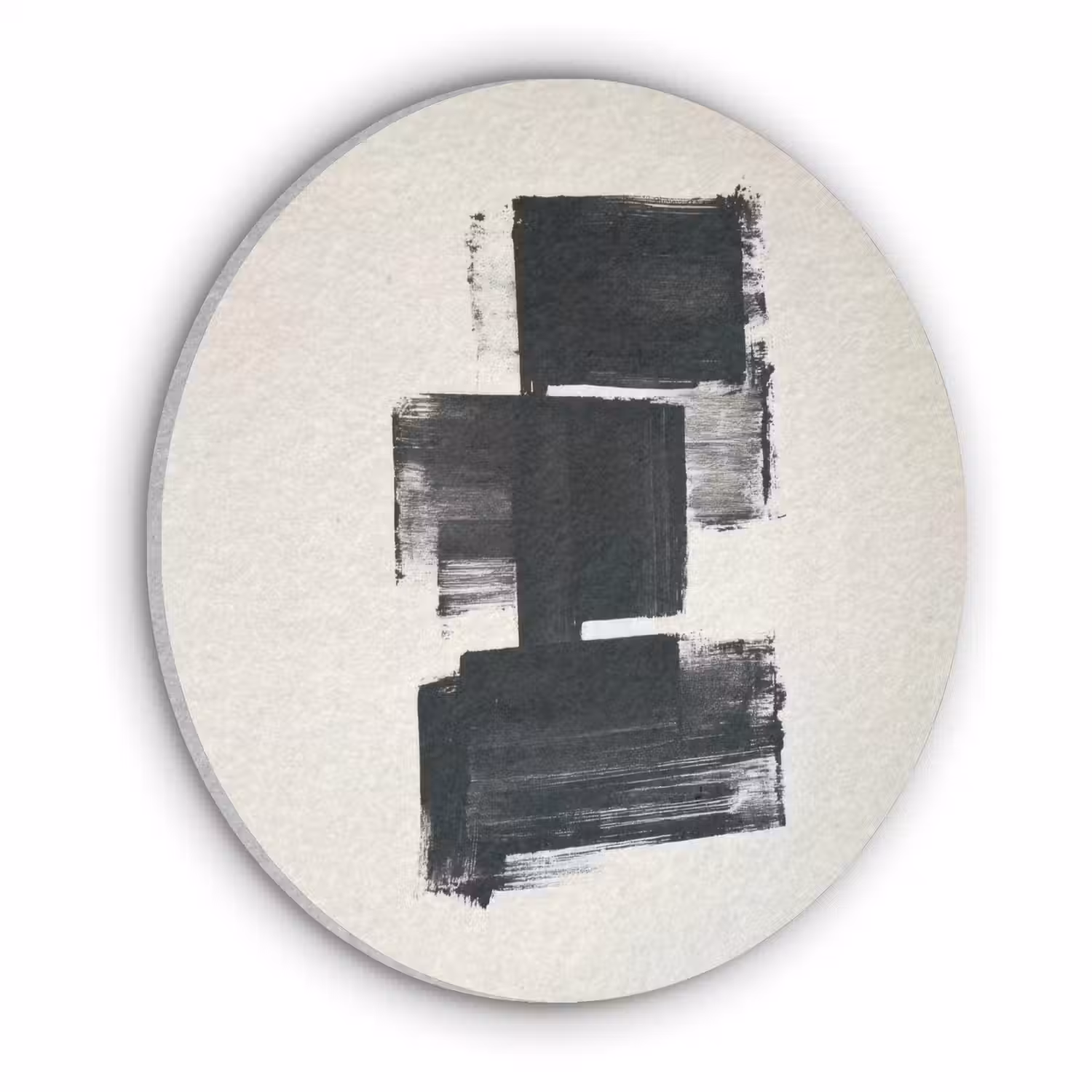 Rechthoeken - Penseelstreken - Abstract - Zwart Akoestische PET Vilt - Rond klein -3d