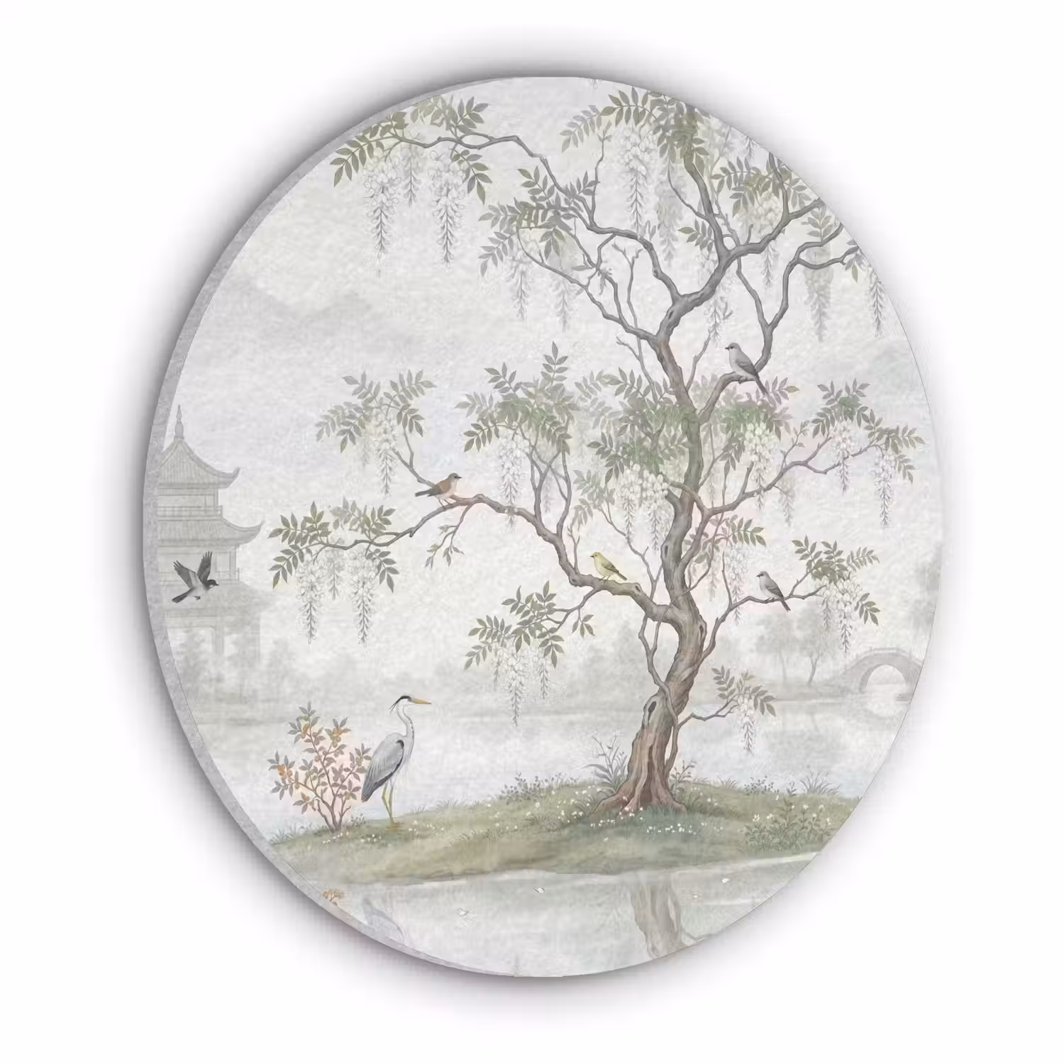 Reiger - Landschap - Groen Akoestische PET Vilt - Rond klein -3d