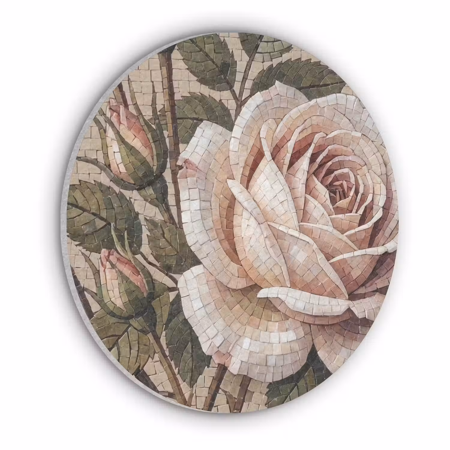 Roos - Mozaïek - Bloemen - Klassiek - Beige Akoestische PET Vilt - Rond klein -3d