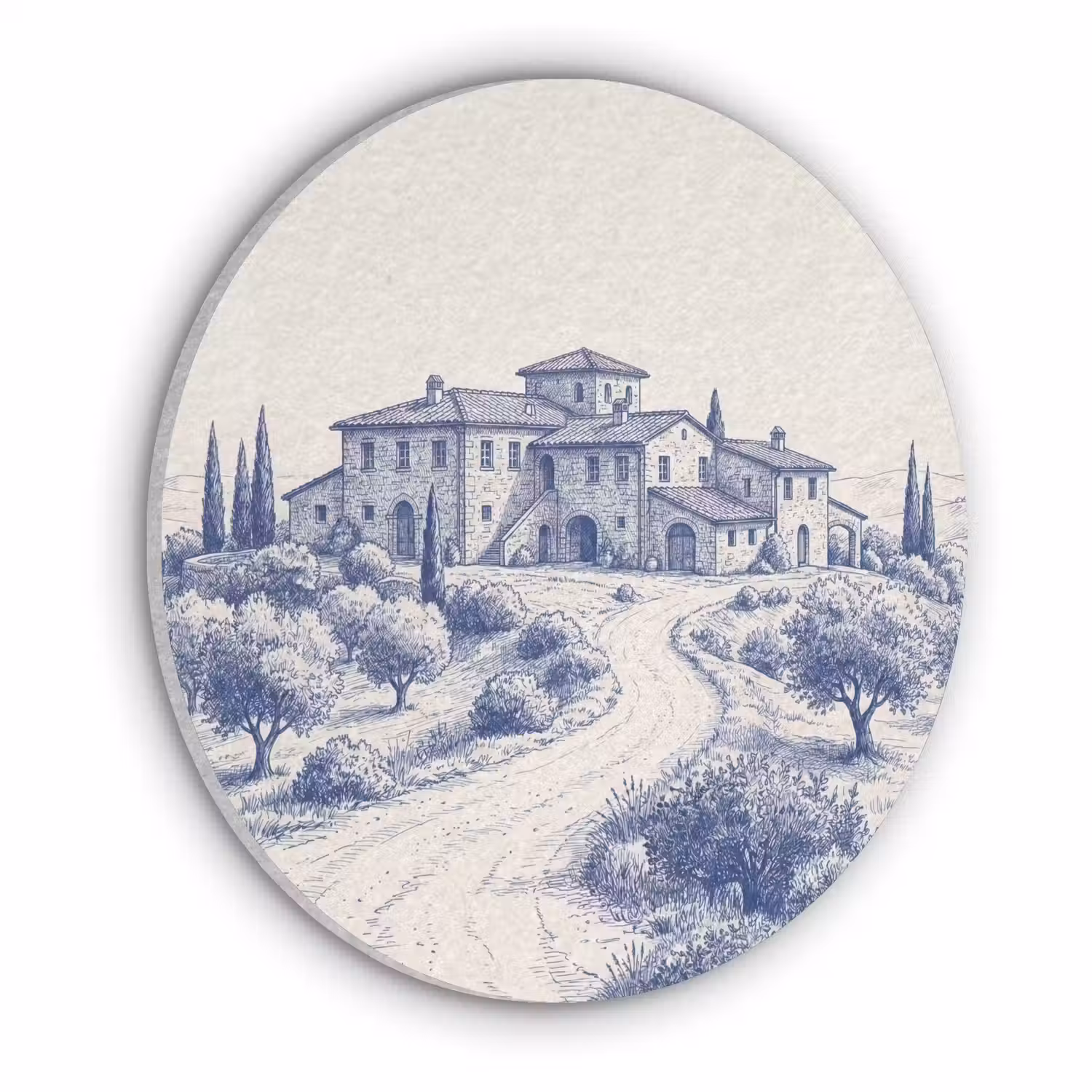 Rustiek - Landgoed - Blauw Akoestische PET Vilt - Rond klein -3d