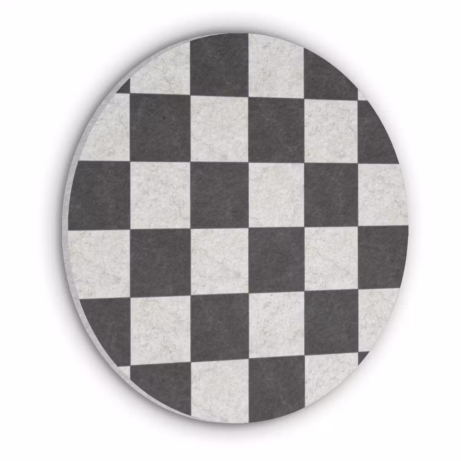 Dambord - Marmer - Zwart - Wit Akoestische PET Vilt - Rond klein 838 -3d