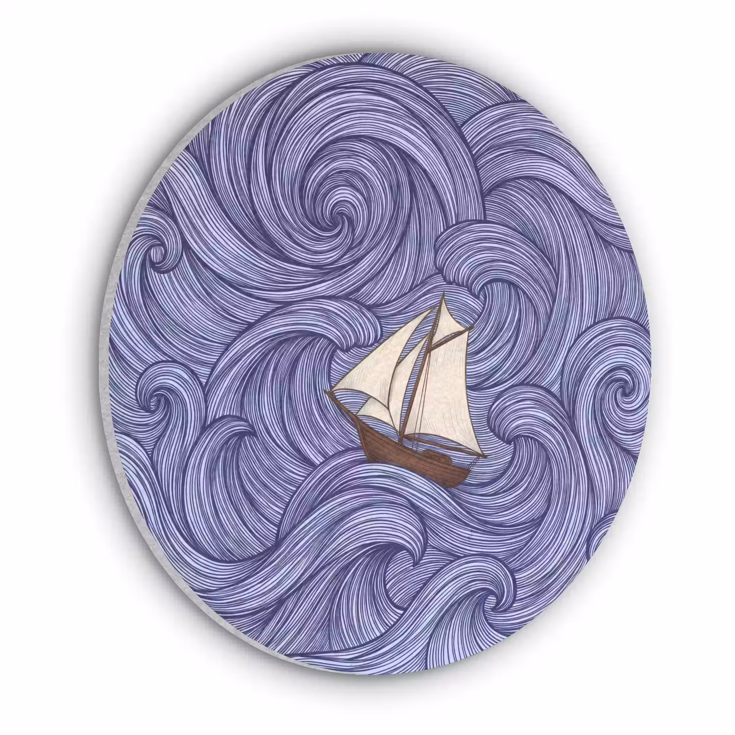 Schip - Golven - Zee - Illustratie - Blauw Akoestische PET Vilt - Rond klein -3d