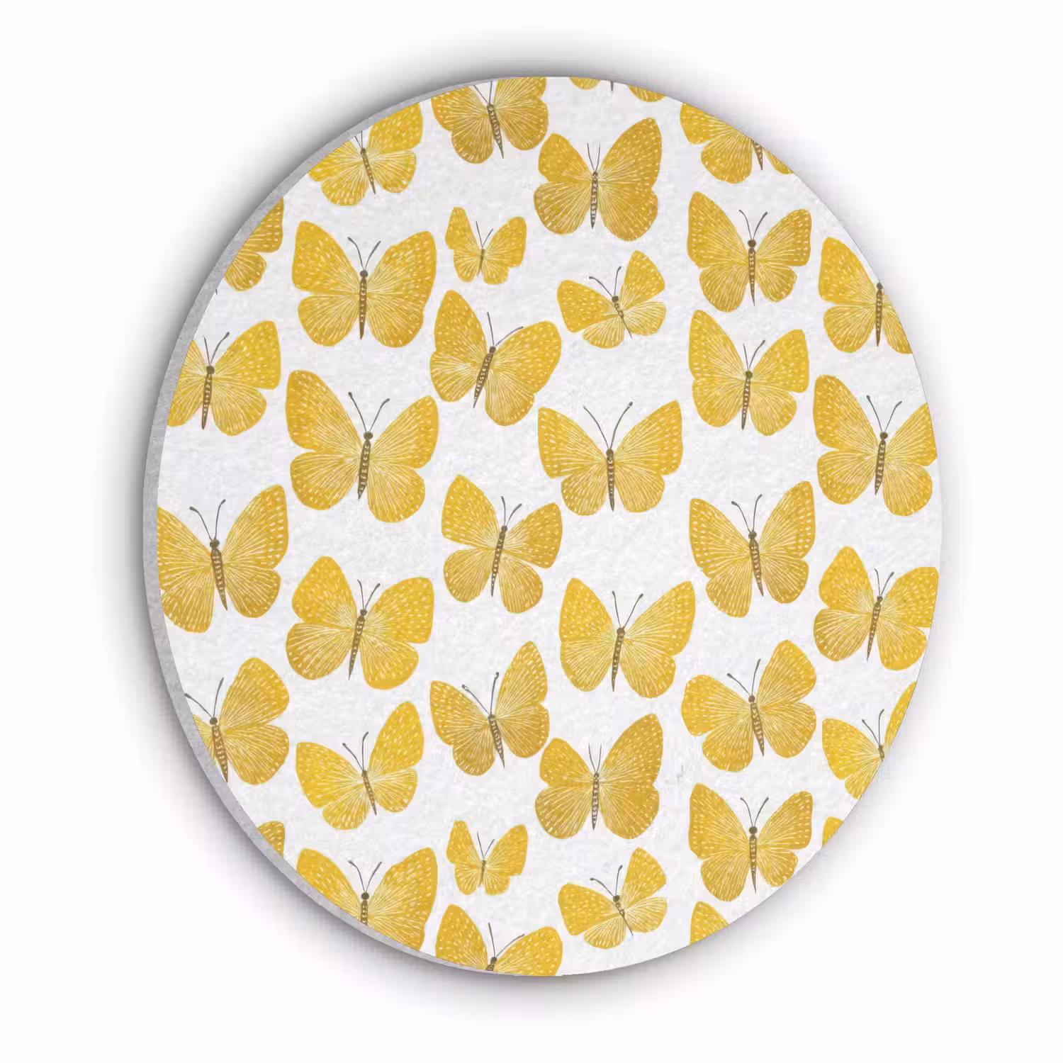 Vlinders - Botanisch - Illustratie - Geel - Wit Akoestische PET Vilt - Rond klein 838 -3d