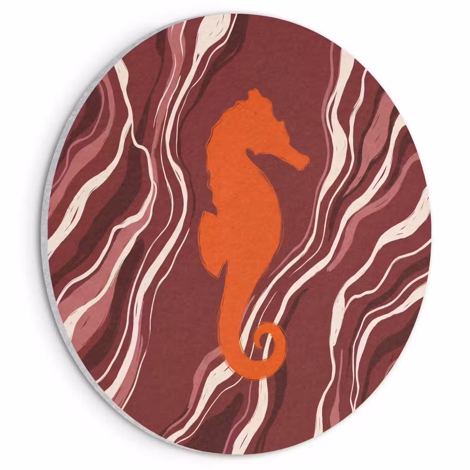 Zeepaardje - Golven - Zeeleven - Abstract - Oranje Akoestische PET Vilt - Rond klein -3d