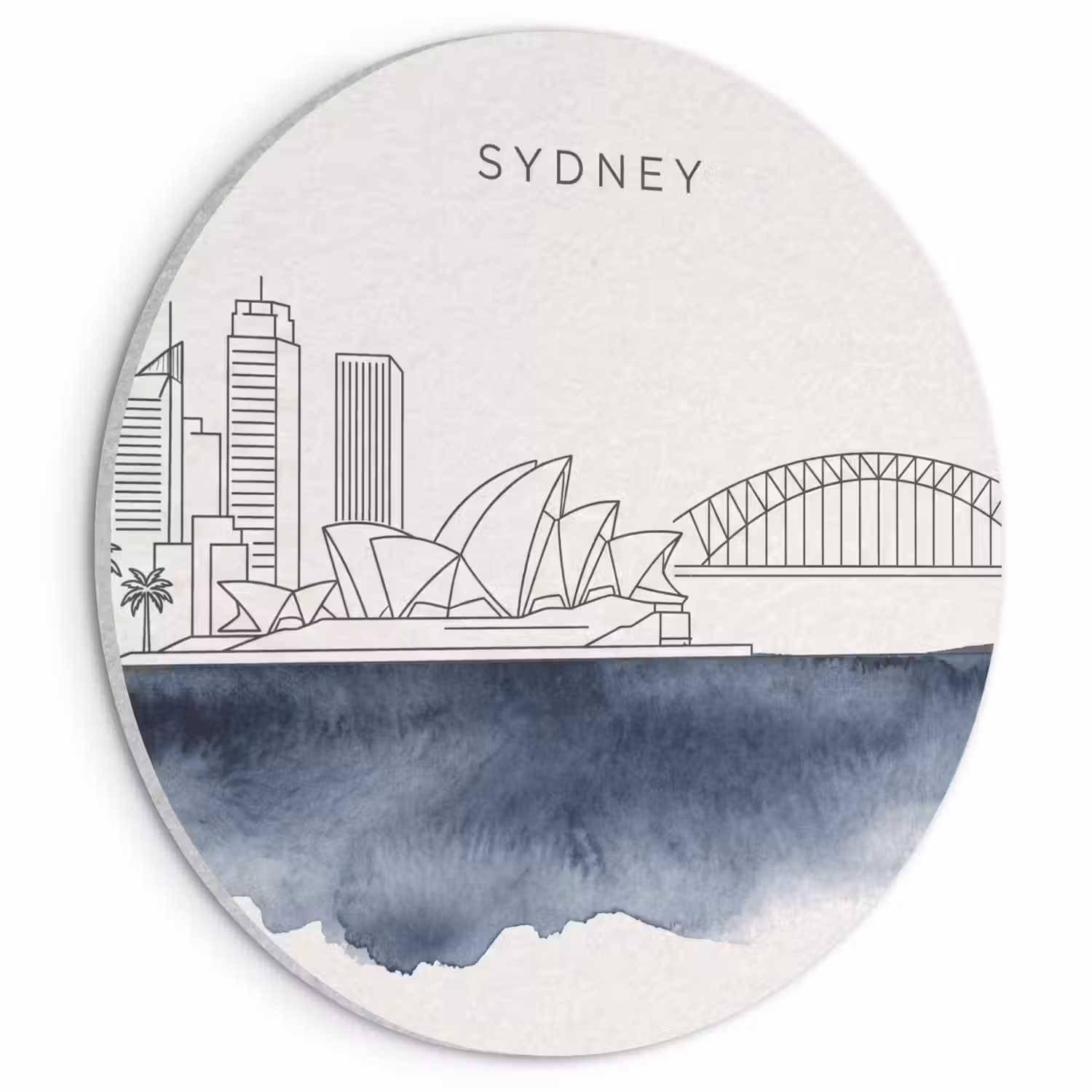 Stad - Skyline - Architectuur - Minimalistisch - Blauw Akoestische PET Vilt - Rond klein -3d