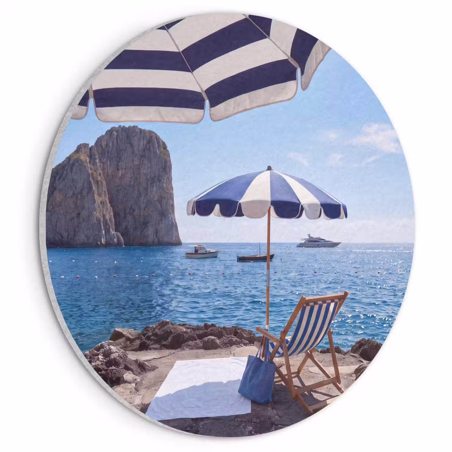 Strand - Ligstoel - Parasol - Zomer - Blauw Akoestische PET Vilt - Rond klein -3d