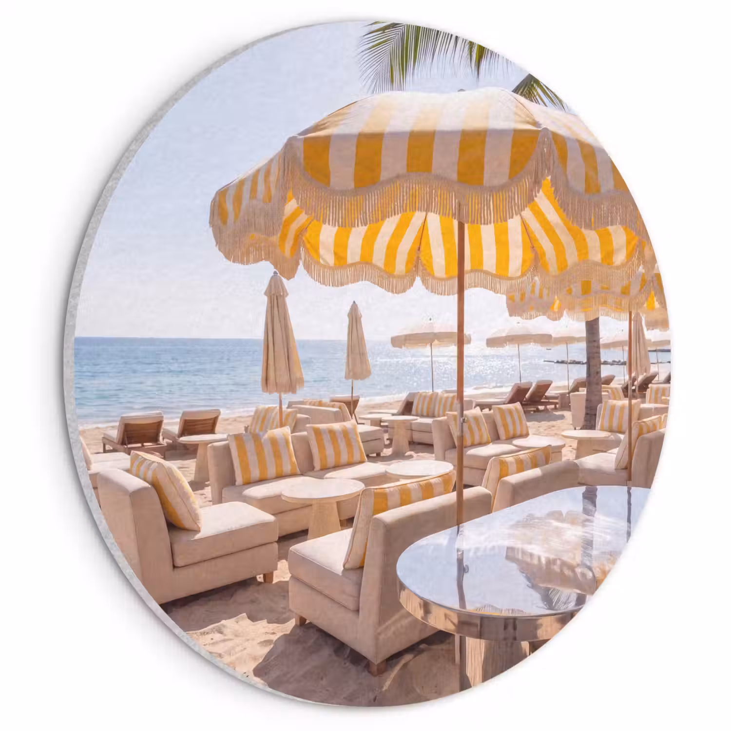 Strand - Ligbedden - Vakantie - Modern - Geel Akoestische PET Vilt - Rond klein -3d